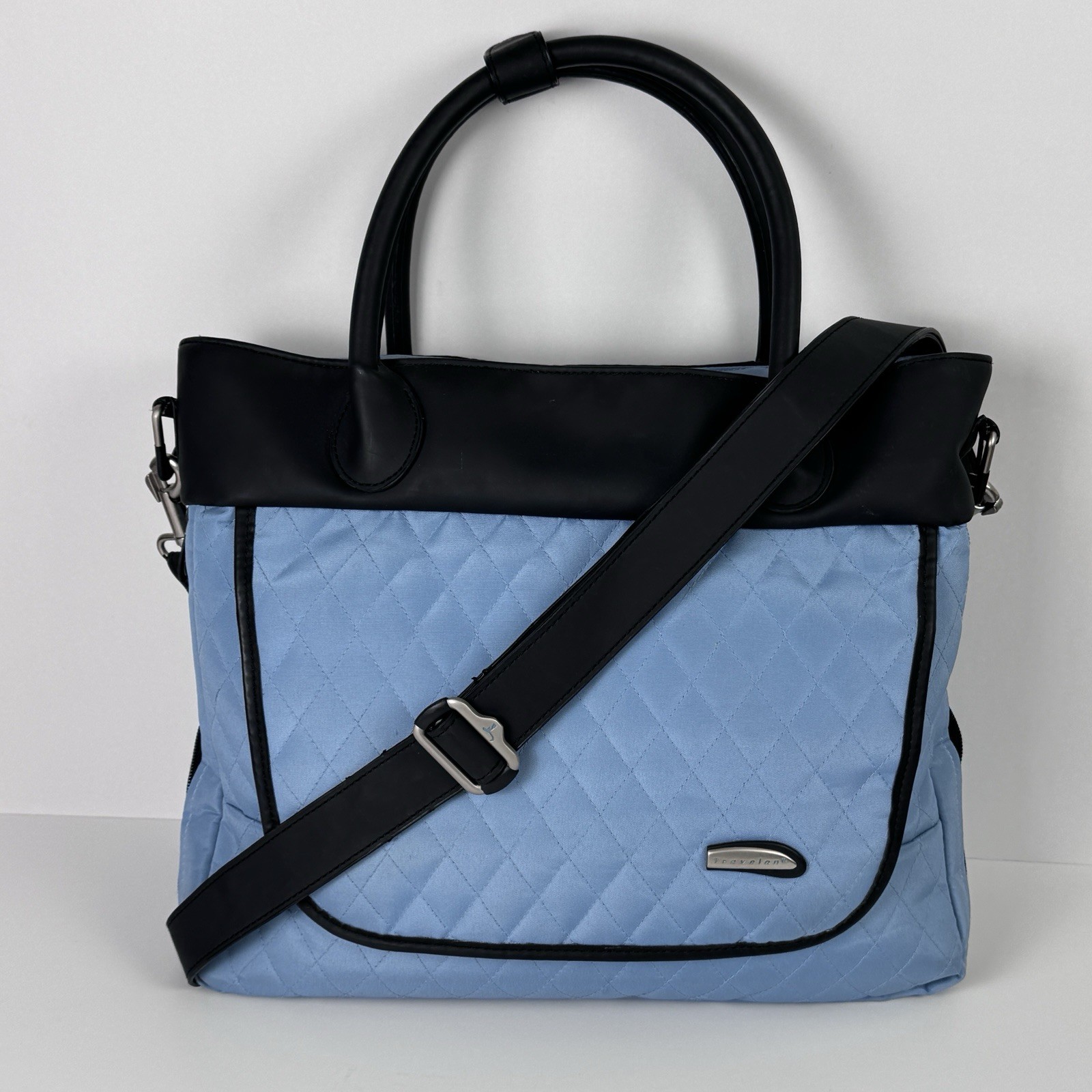 VTG 2006 Travelon Quilted Nylon Laptop Commuter Travel Tote Bag Blue Black 12×15