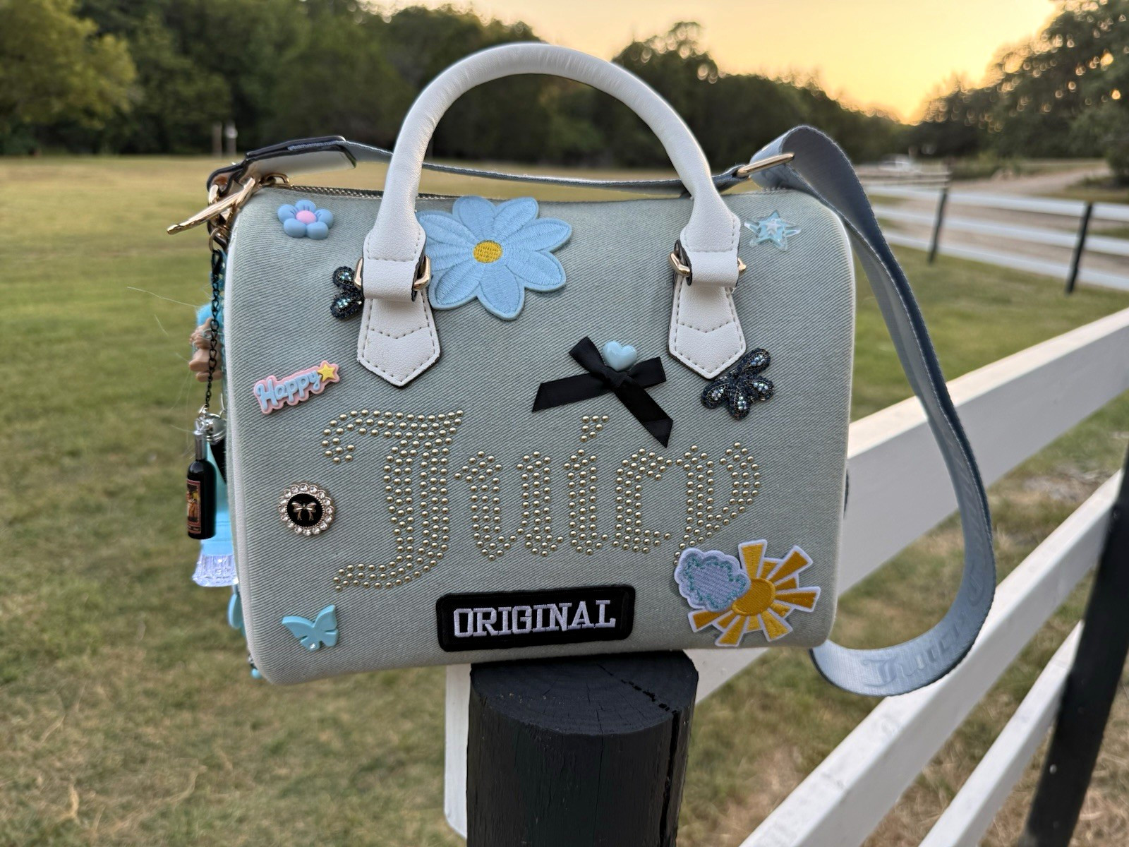 Juicy Couture Light Blue Satchel Top Handle Zip Bag Junk Purse