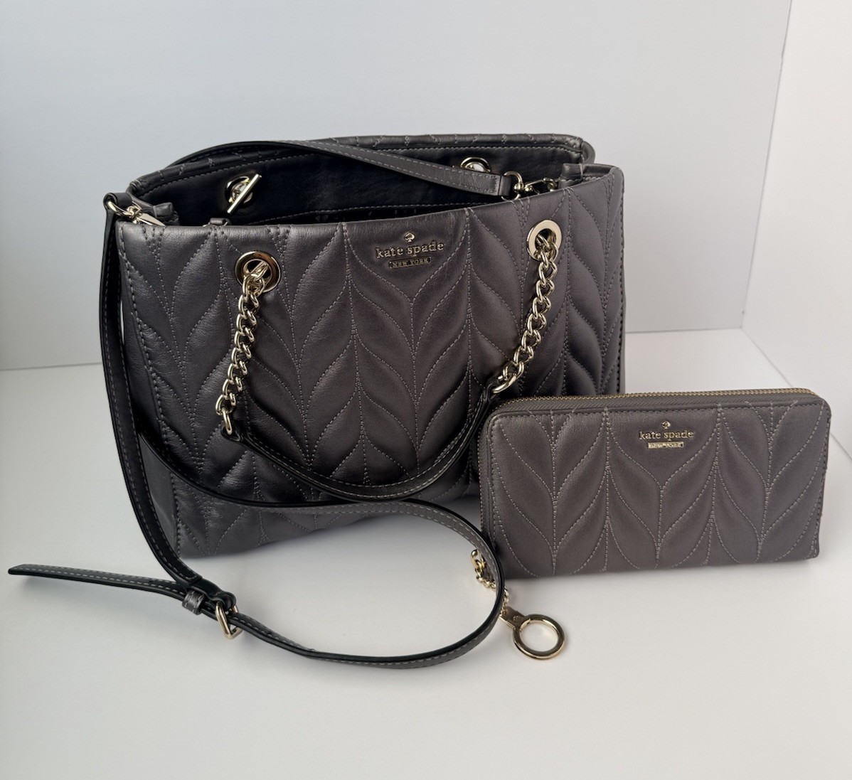 Kate Spade Briar Lane Quilted Leather Crossbody & Wallet Set-Gunmetal