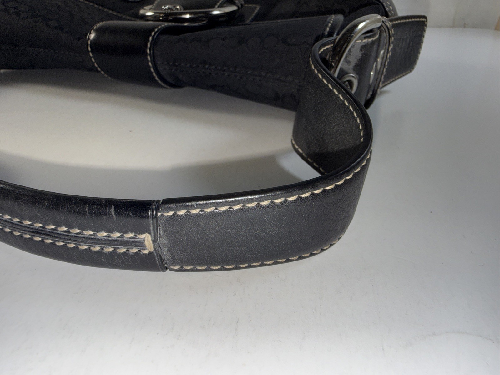 VTG 6818 Coach Soho Demi Shoulder Black Bag Signature C Jacquard Canvas Leather