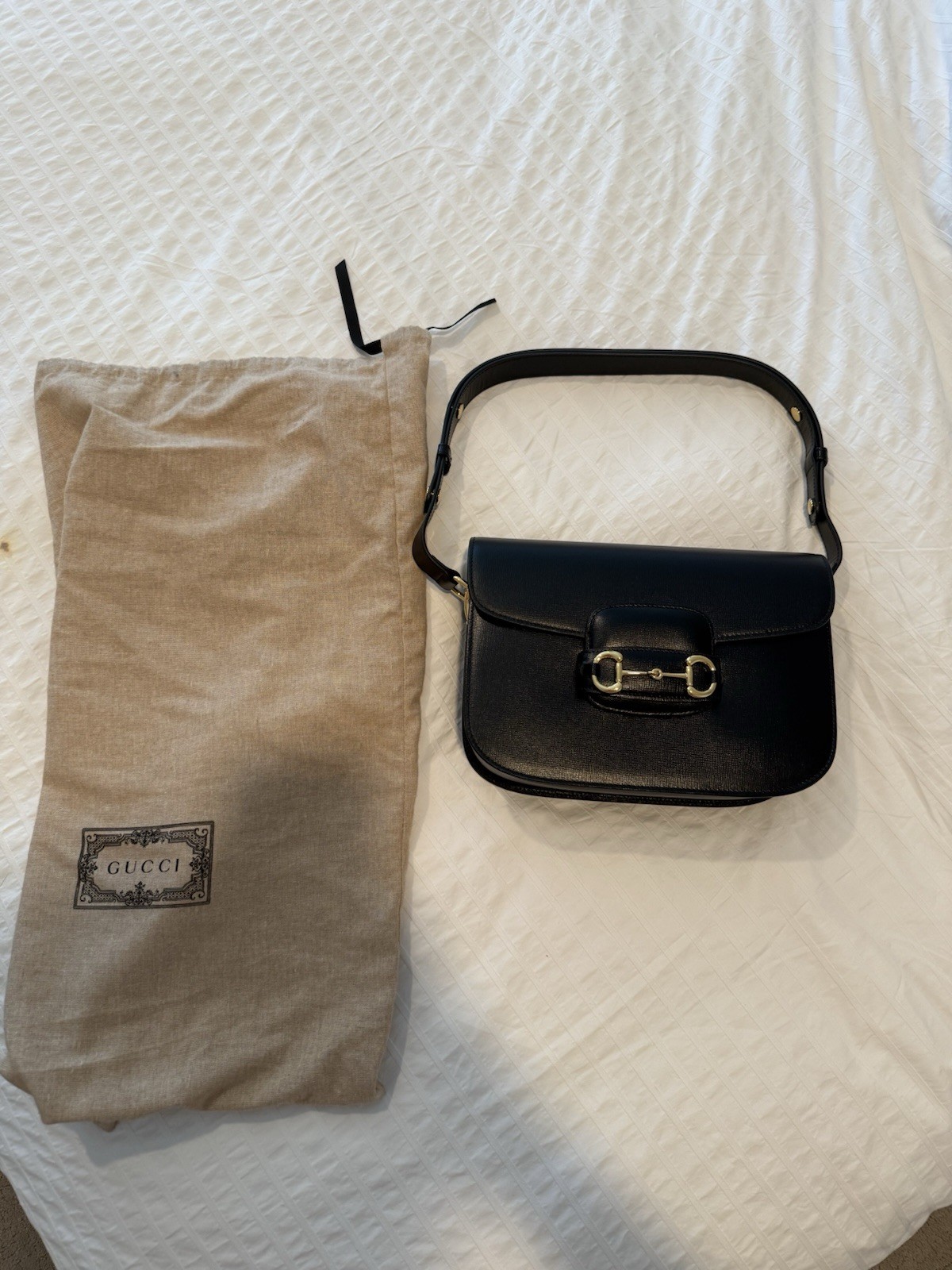 Gucci Horsebit 1955 Black Leather Medium shoulder Bag Style-602204