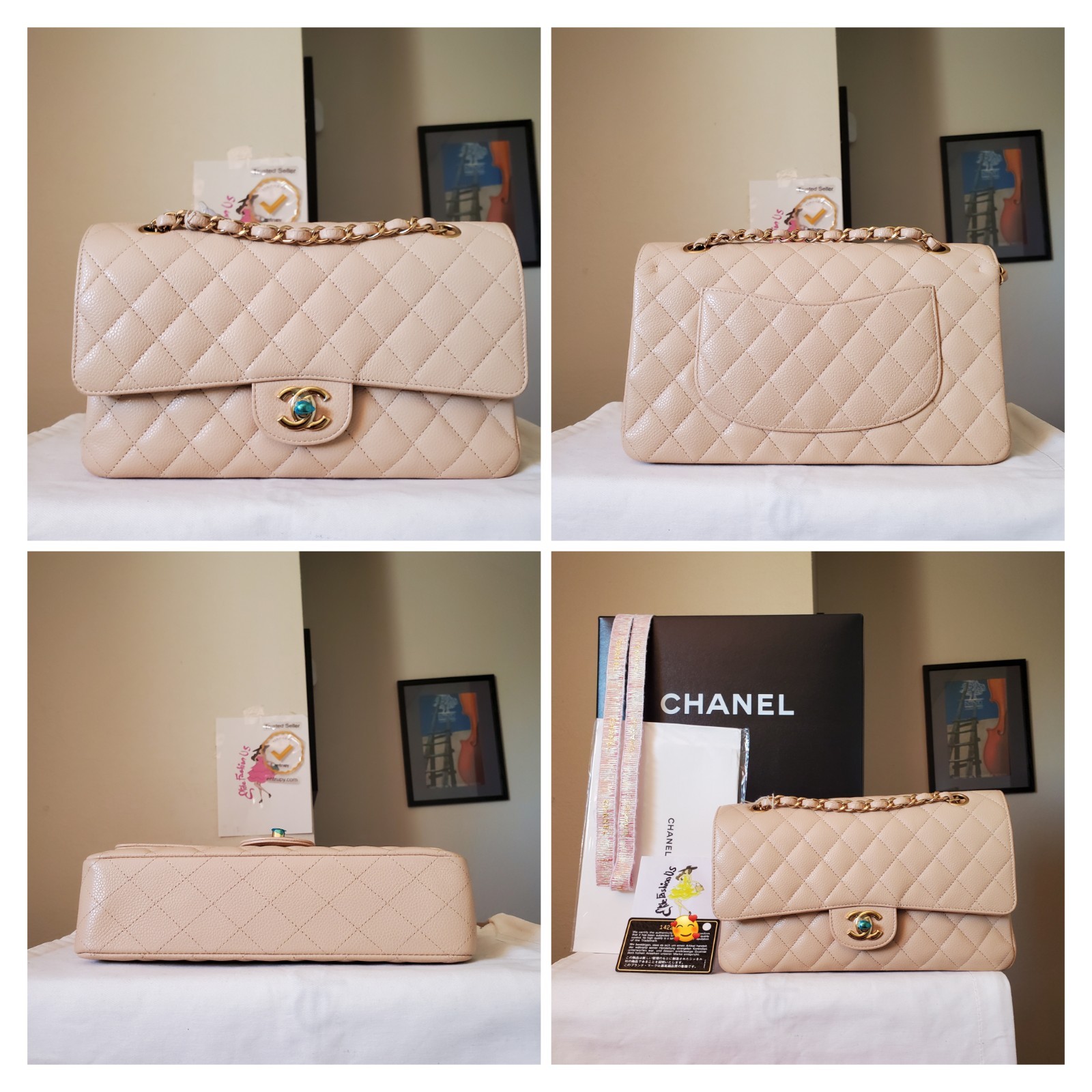 $11,700 CHANEL Classic Medium double Flap Bag caviar gold hw