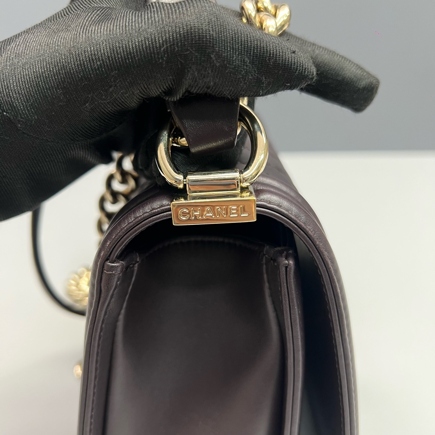 Chanel Le Boy Medium Deep Burgundy Calfskin Crossbody Shoulder Bag Duty Paid