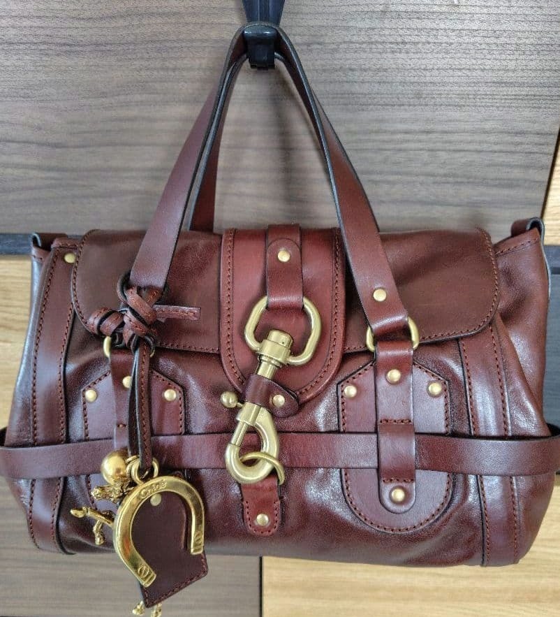 Chloe Kerala Horse Charm Tote Bag Handbag Brown Leather Handbag Pre-owned