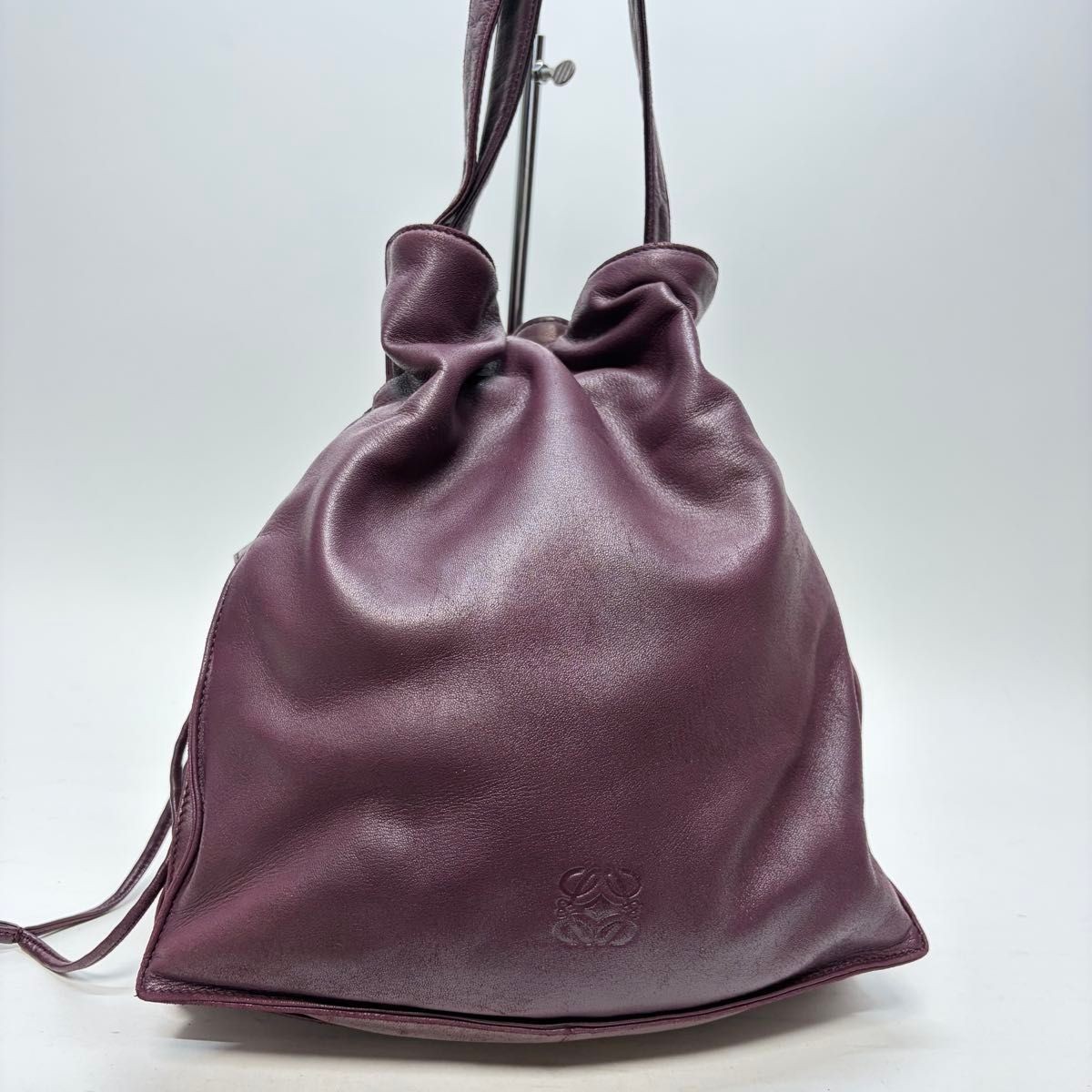 LOEWE Flamenco Shoulder Bag Bordeaux Purple Nappa Leather Anagram 12.6×10.6in