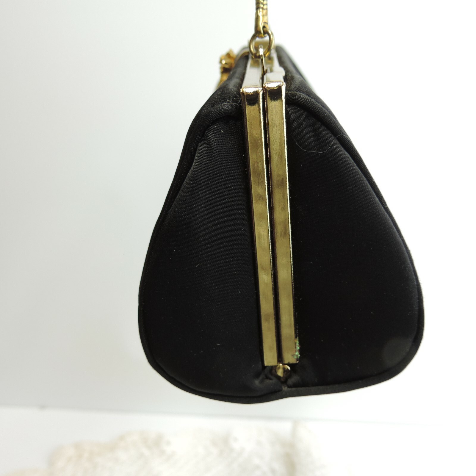 Vintage Black Gold Rhinestone Triangle Petite Small Evening Clutch Bag Strap