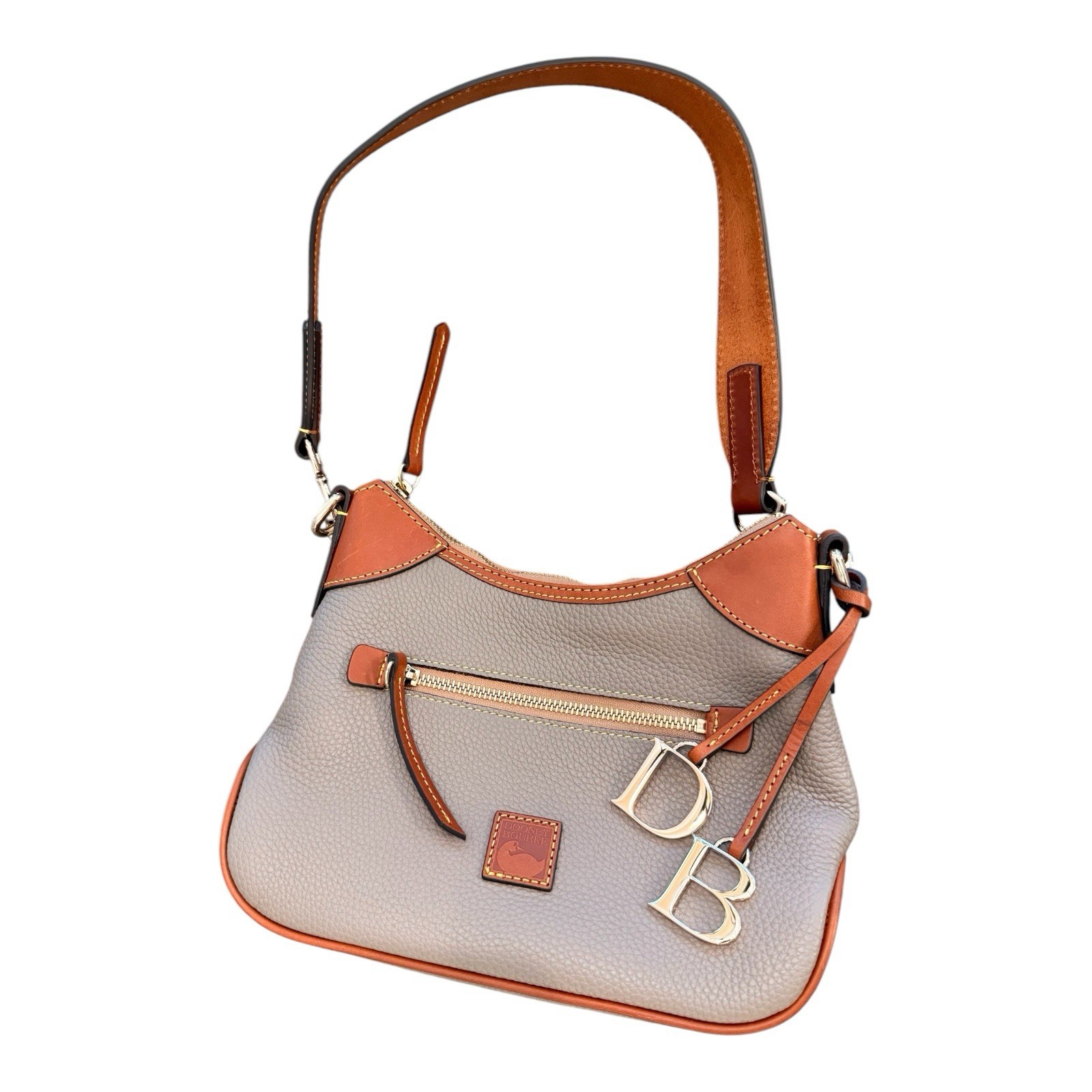 Dooney and Bourke Taupe Gray Brown Pebbled Leather Hobo Shoulder Bag Purse