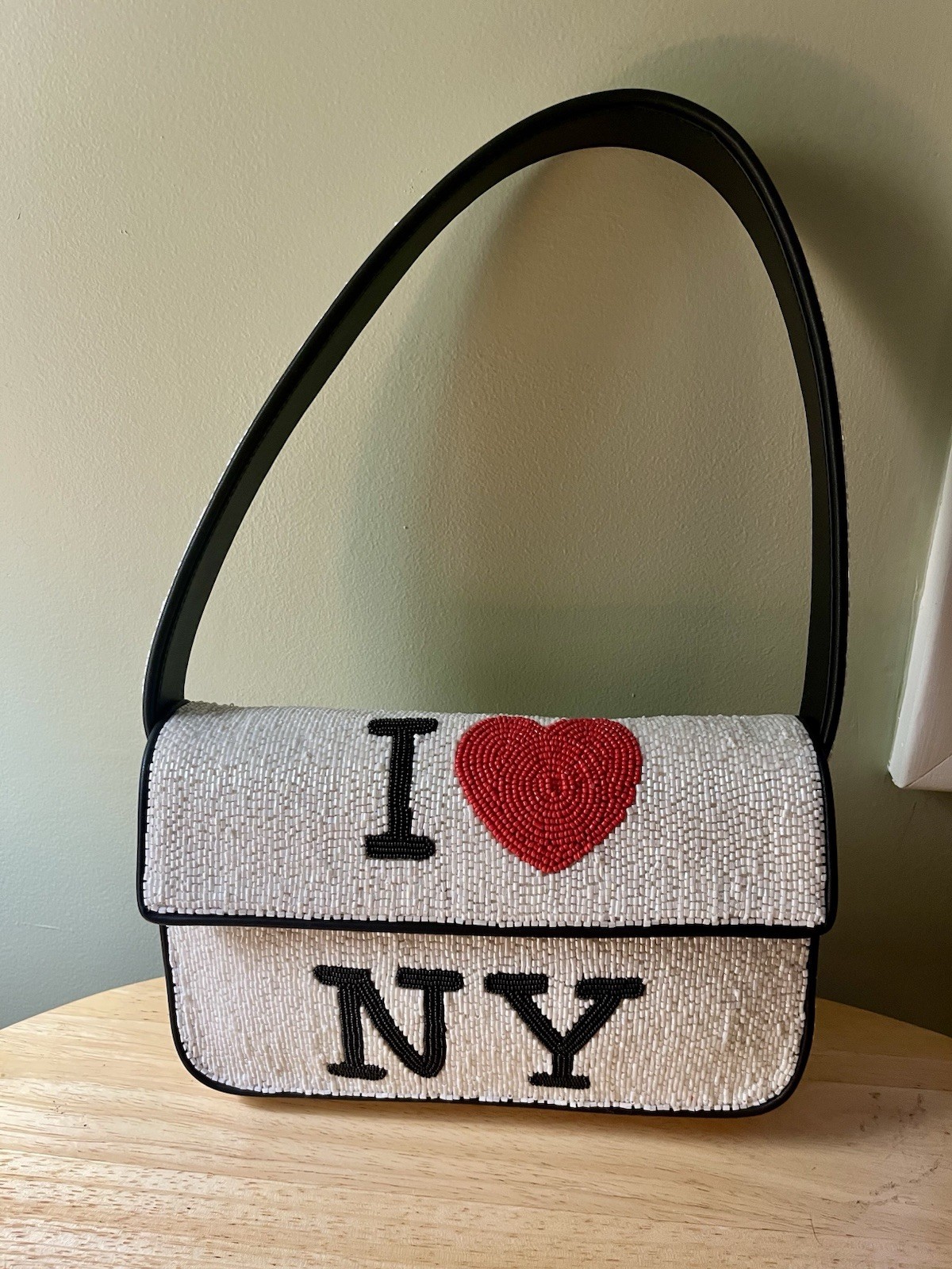 STAUD Limited Edition I Love NY Logo Beaded Shoulder Bag