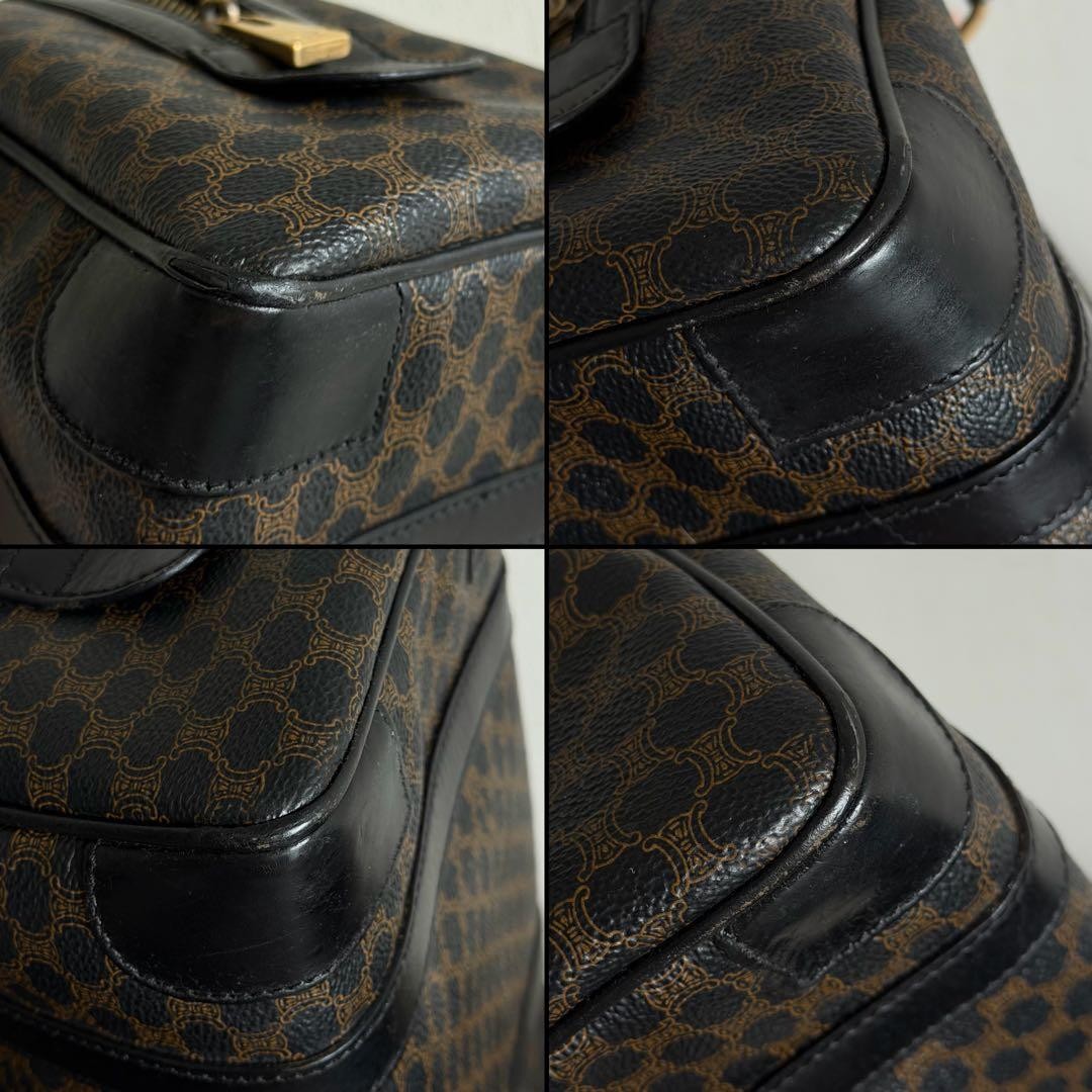 CELINE Macadam Mini Boston Bag Black PVC Leather Handbag Vintage Rare Bag