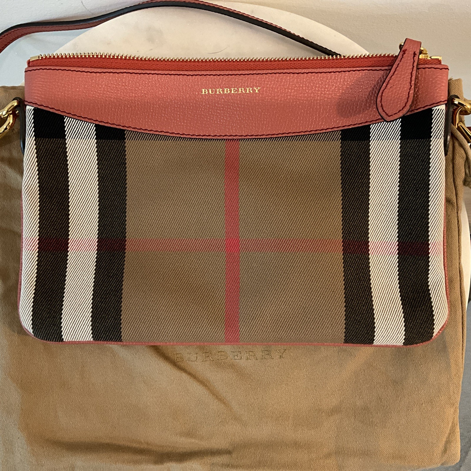 Burberry Peyton House Check Leather Pouch Crossbody Bag
