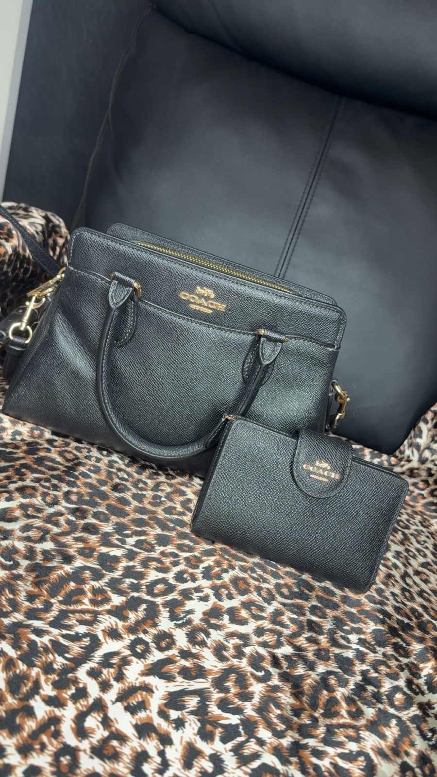 Coach Mini Darcie Carryall Black Leather Satchel / Crossbody w/Wallet
