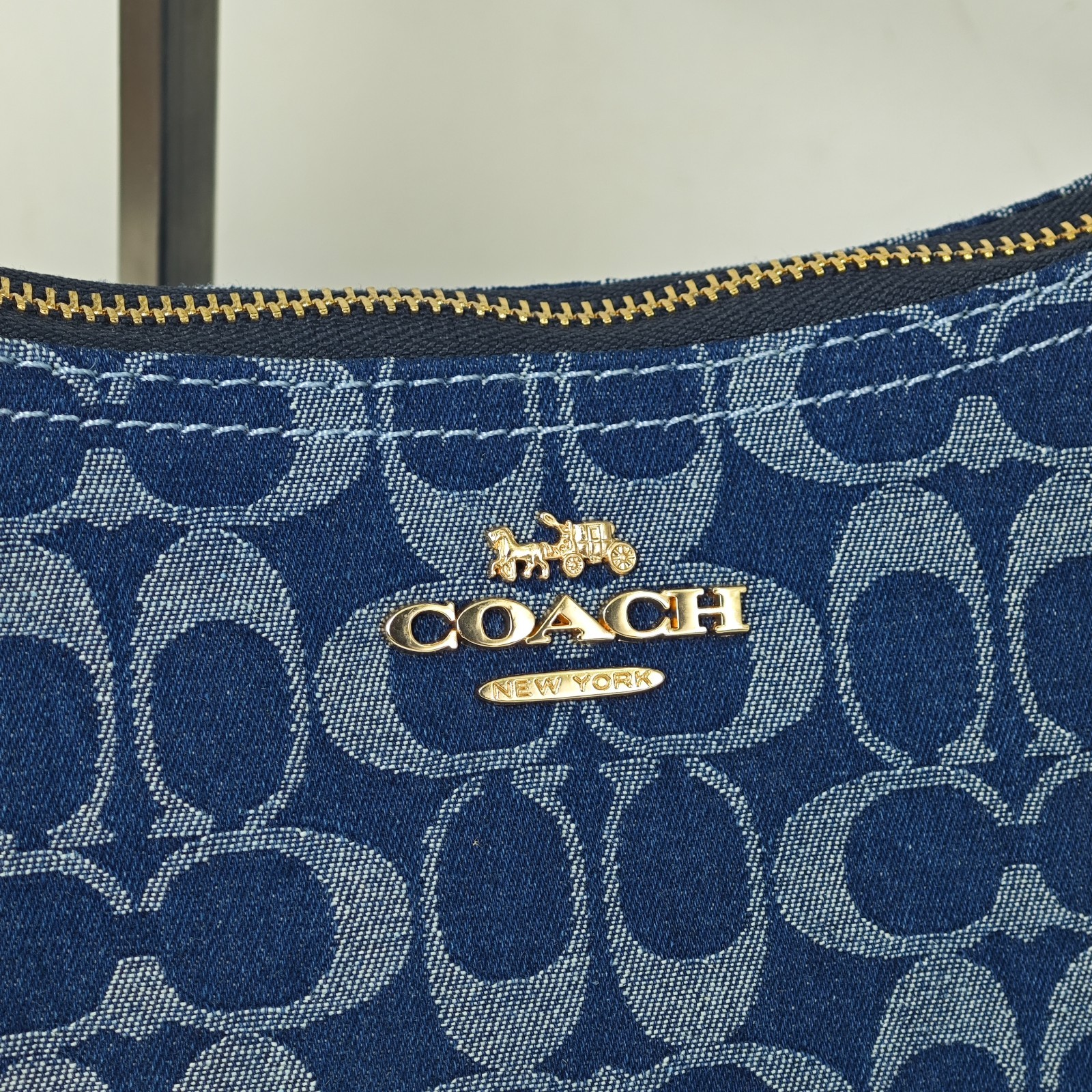 COACH Teri Shoulder Bag Blue Signature Denim Leather Convertible Purse