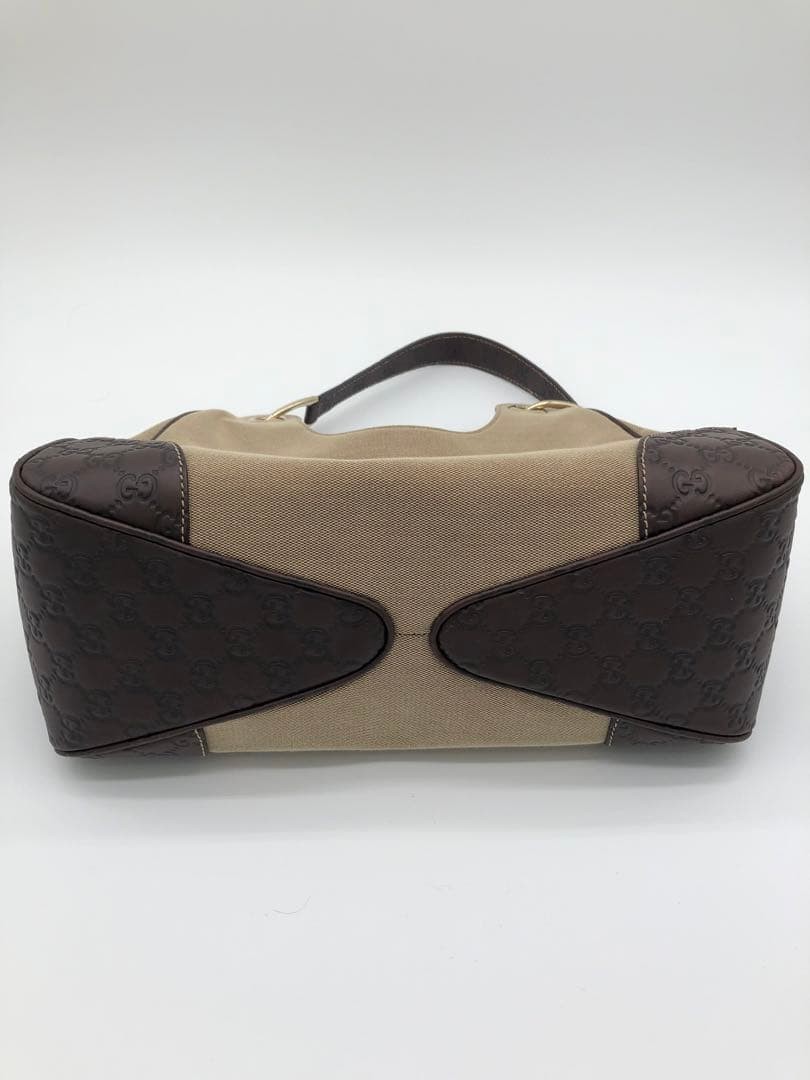 DUTY PAID GUCCI Canvas Leather Handbag Beige Women Auth 8.66 x 13.38 x 5.51inch