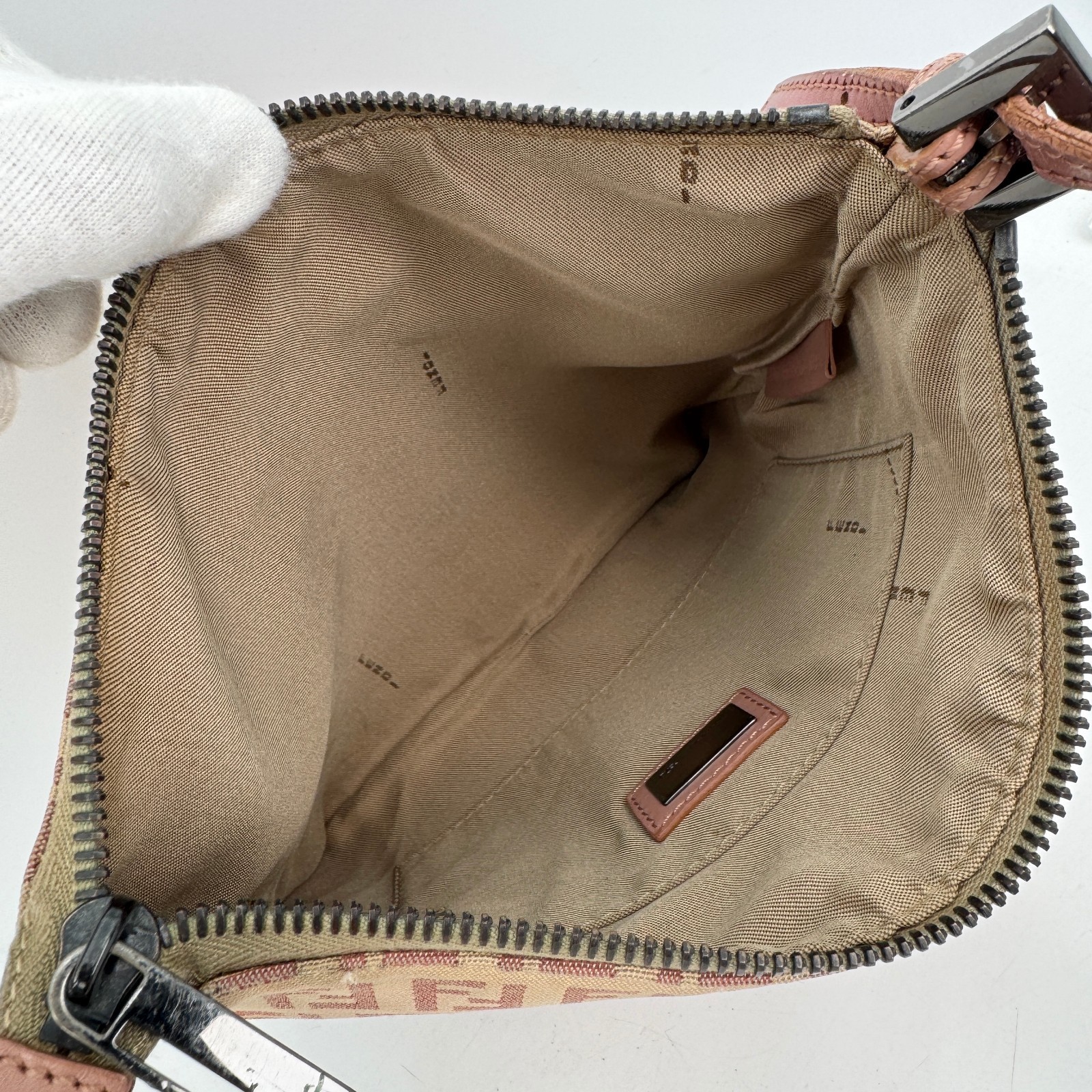 Fendi Shoulder bag Zucchino Canvas Leather Sacoche Pink Zucca Authentic