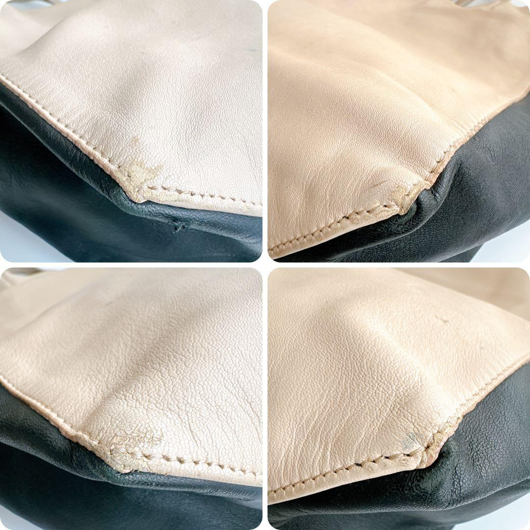 CELINE Horizontal Cabas Tote Bag Beige Black Bicolor Leather Women w/Dust Bag