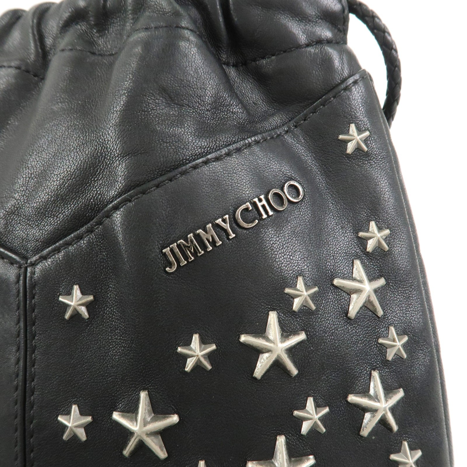 JIMMY CHOO Star Studs Leather Shoulder Bag Hand Bag Black Authentic Used F/S