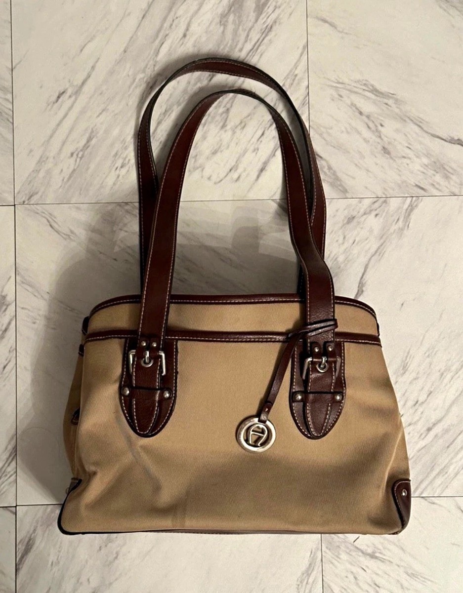 Vintage Etienne Aigner canvas and leather purse handbag shoulder bag