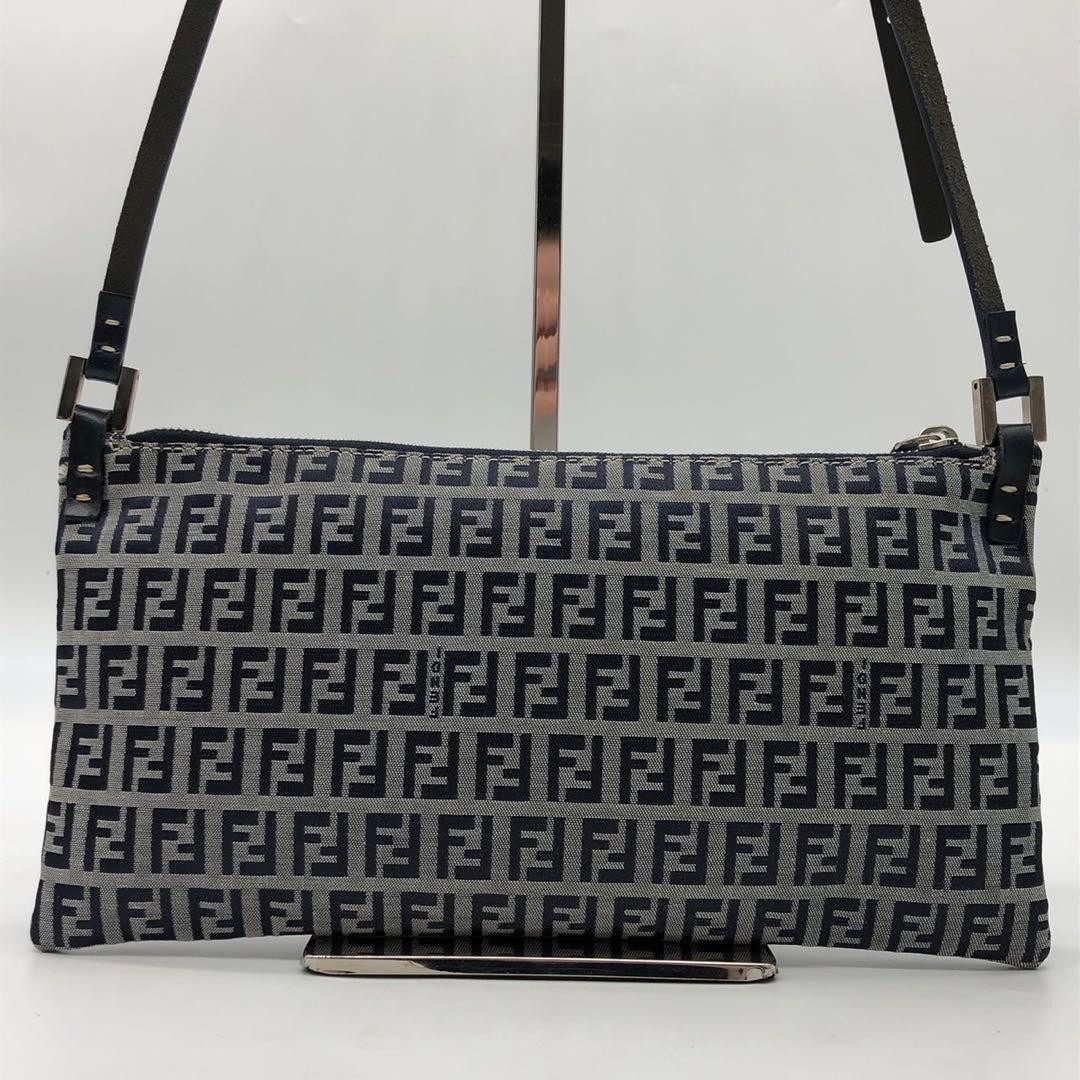 Fendi Zucchino FF Canvas Leather Accessory Pochette Shoulder Bag Auth