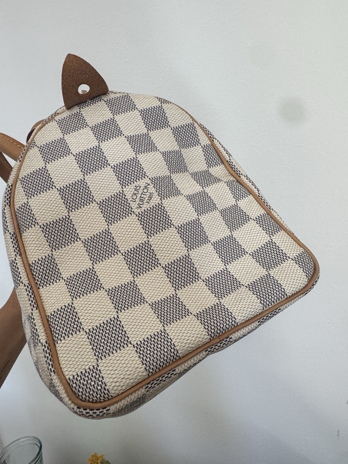 Louis Vuitton Damier Azur Small Speedy 25Satchel Zip Bag White Blue w/ Dust Bag
