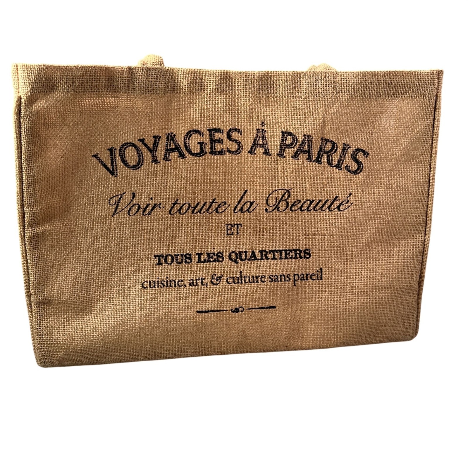 KAF Home Voyages Paris Natural Jute Fiber Tote Open Bag Pocket Travel Market
