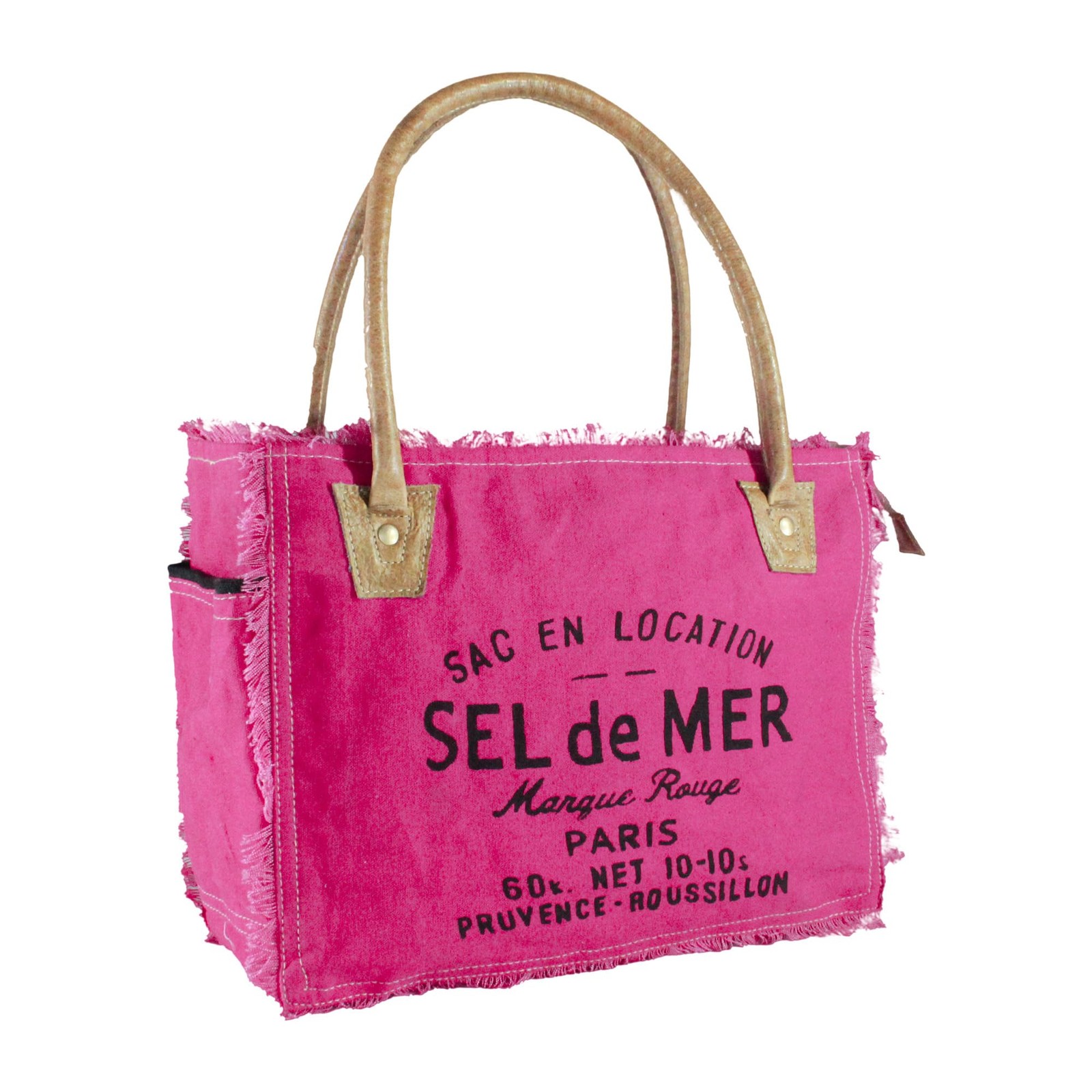 Sel de mer upcycled canvas hand bag 13 x 10 x 5 inches, Pink