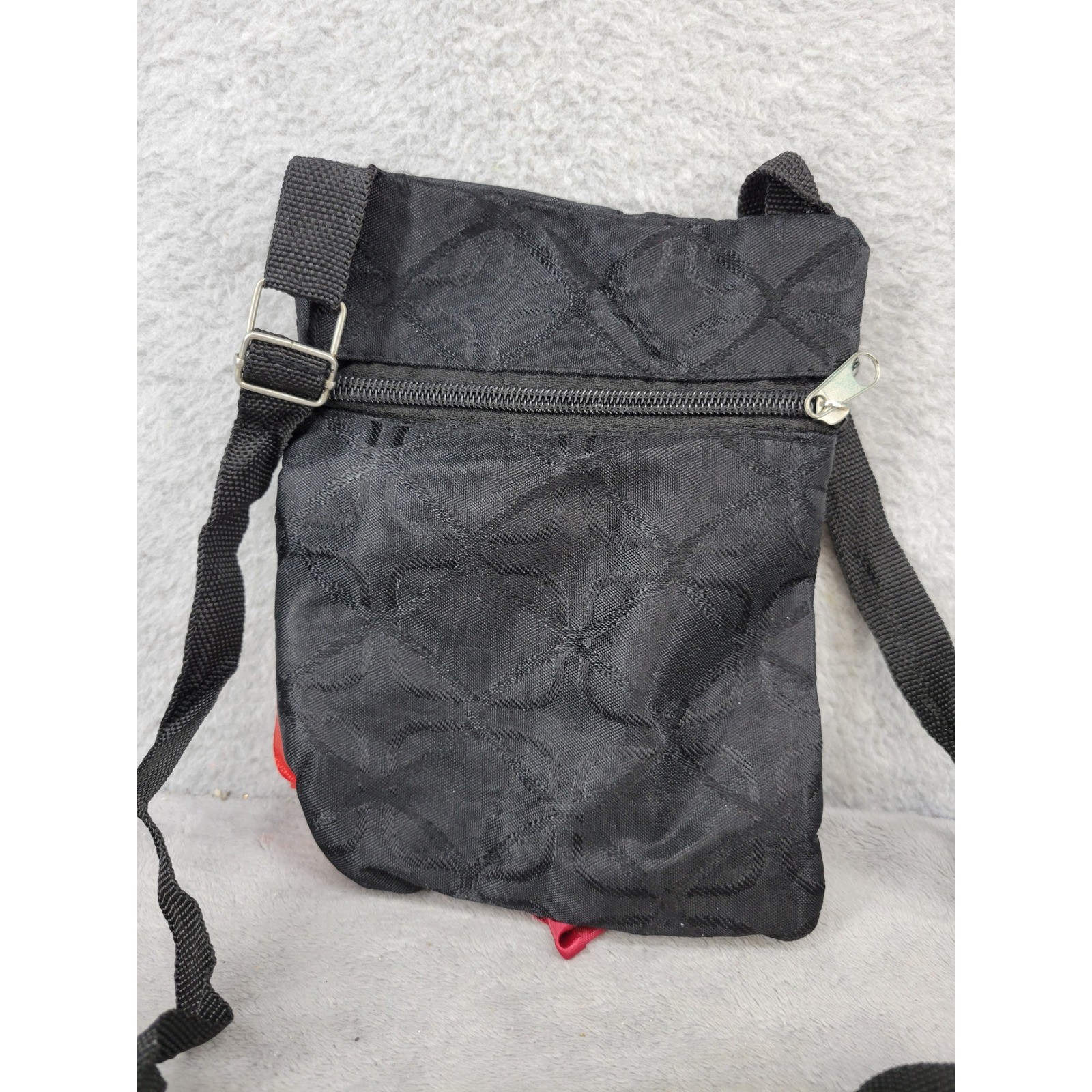 Black Crossbody Bag with Floral Embroidery and Zipper Pockets – Spot On Front!
