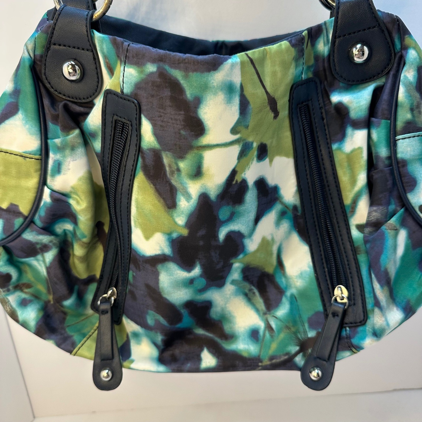 Nine & Co Nine West Green Blue Watercolor Dragonfly Print Shoulder Bag Purse