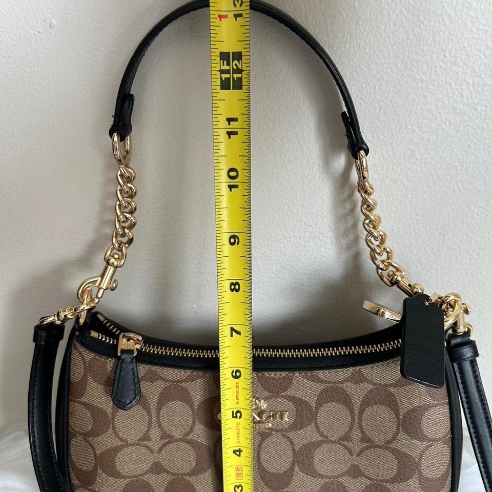 Coach Teri Hobo Khaki Signature Canvas Leather Shoulder Bag Excellent