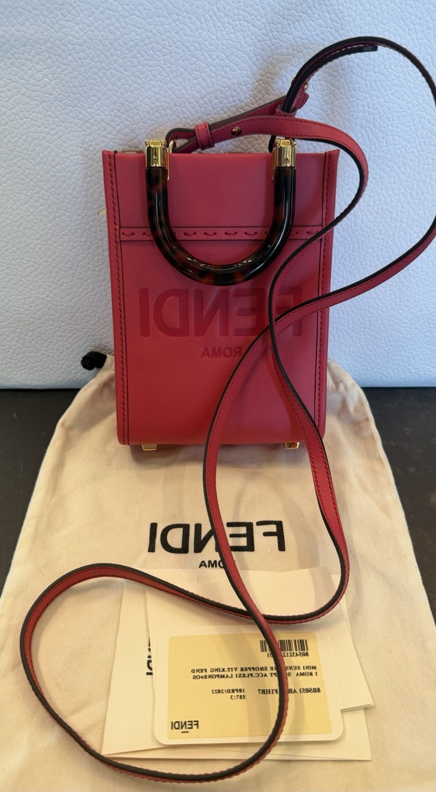 Fendi Roma Pink Mini Sunshine Shopper Tote Top Handle Crossbody w/ Dust Bag