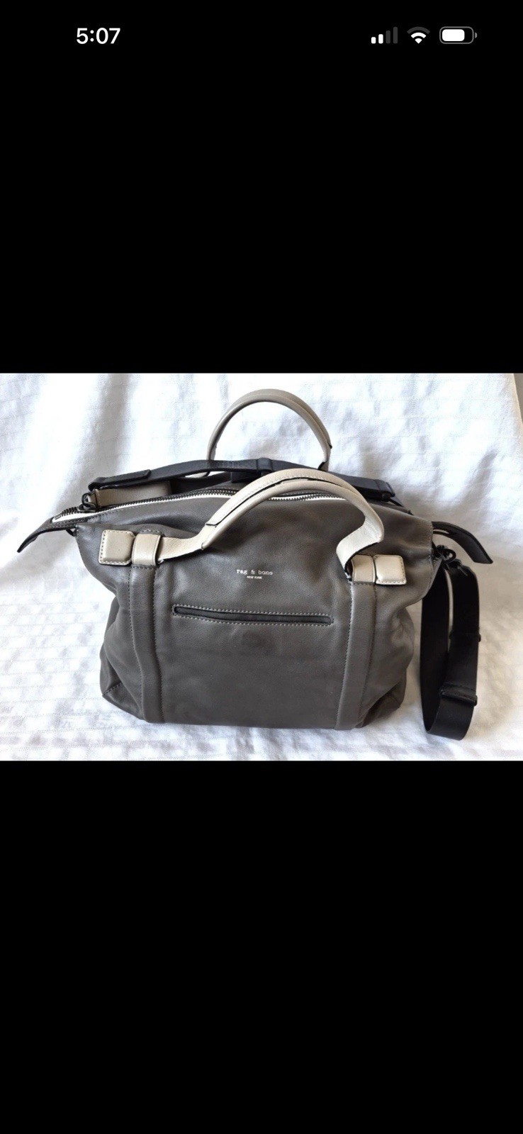 Women’s Rag & Bone New York Leather Satchel Crossbody Bag Gray, Black and Tan