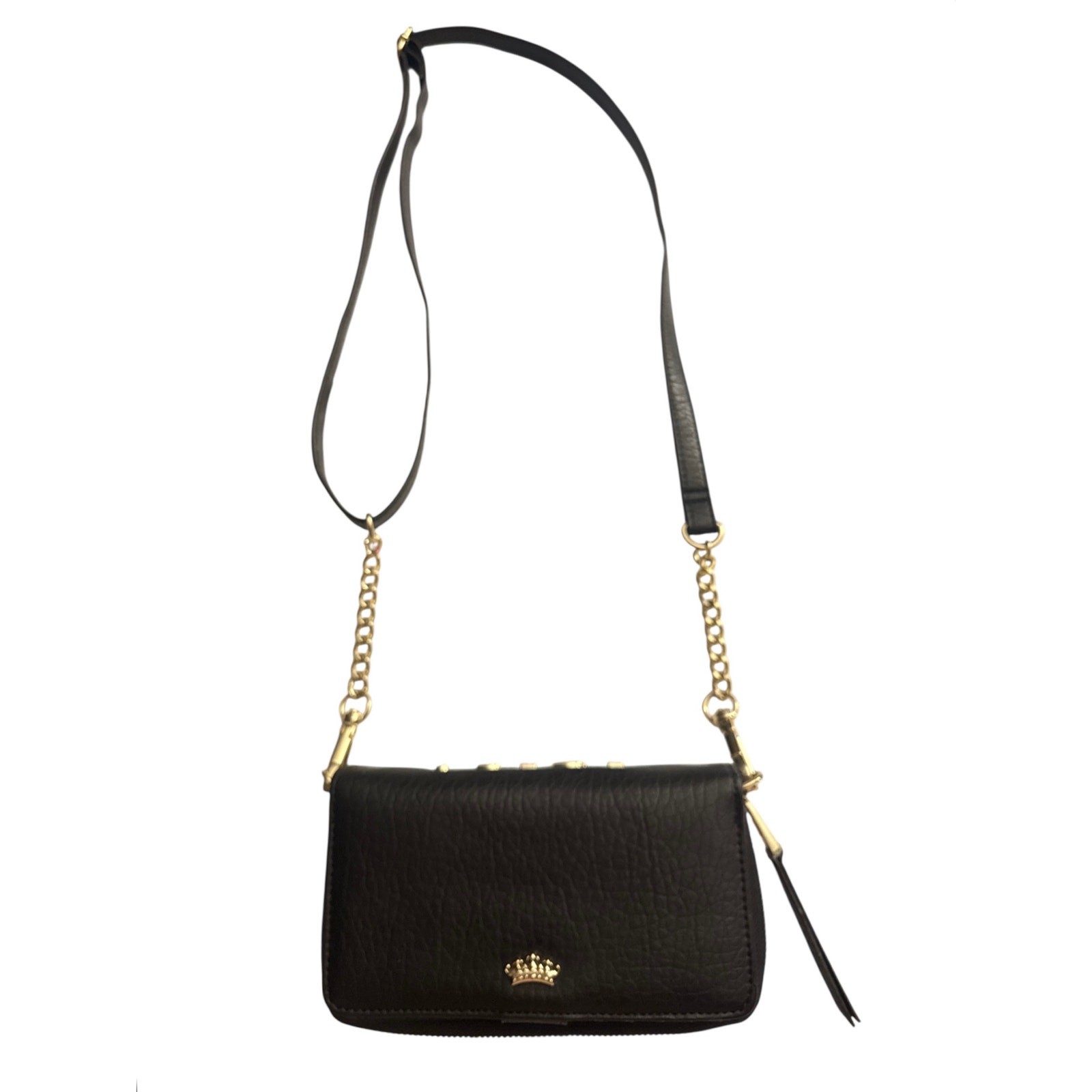 Juicy Couture Crossbody Black Wallet Gold Logo Adjustable Chain Strap Zip Around