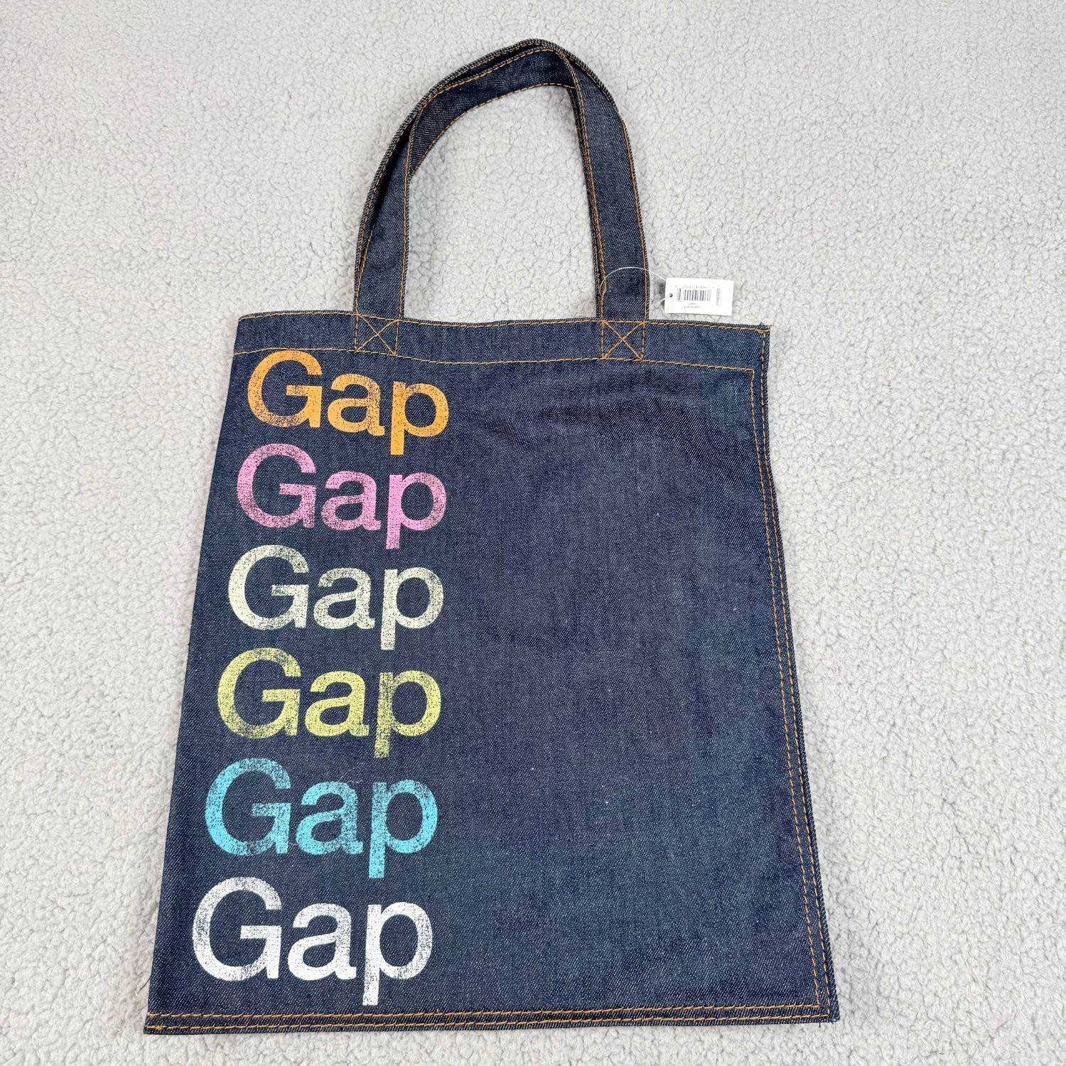 Gap Rainbow Logo Denim Tote Bag Print Medium Blue Cotton Blend 2012 NEW