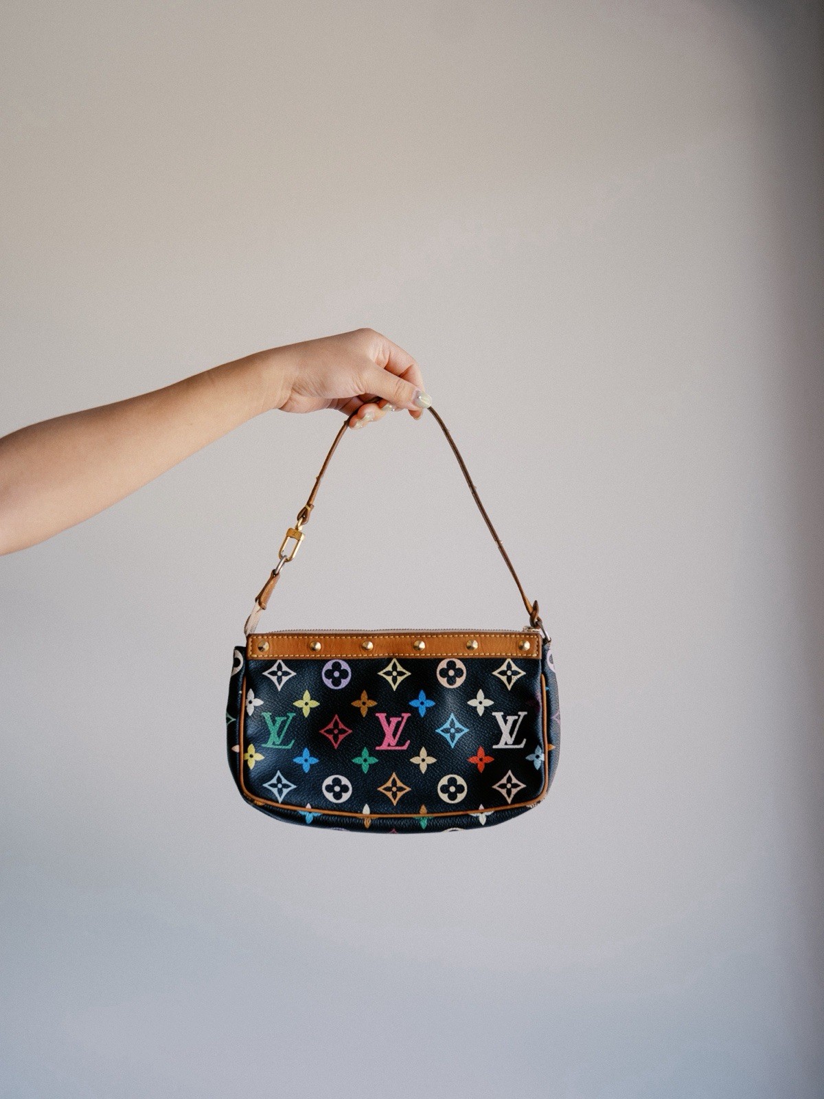 Louis Vuitton Murakami Multicolor Monogram Zip Shoulder Bag Brown Strap