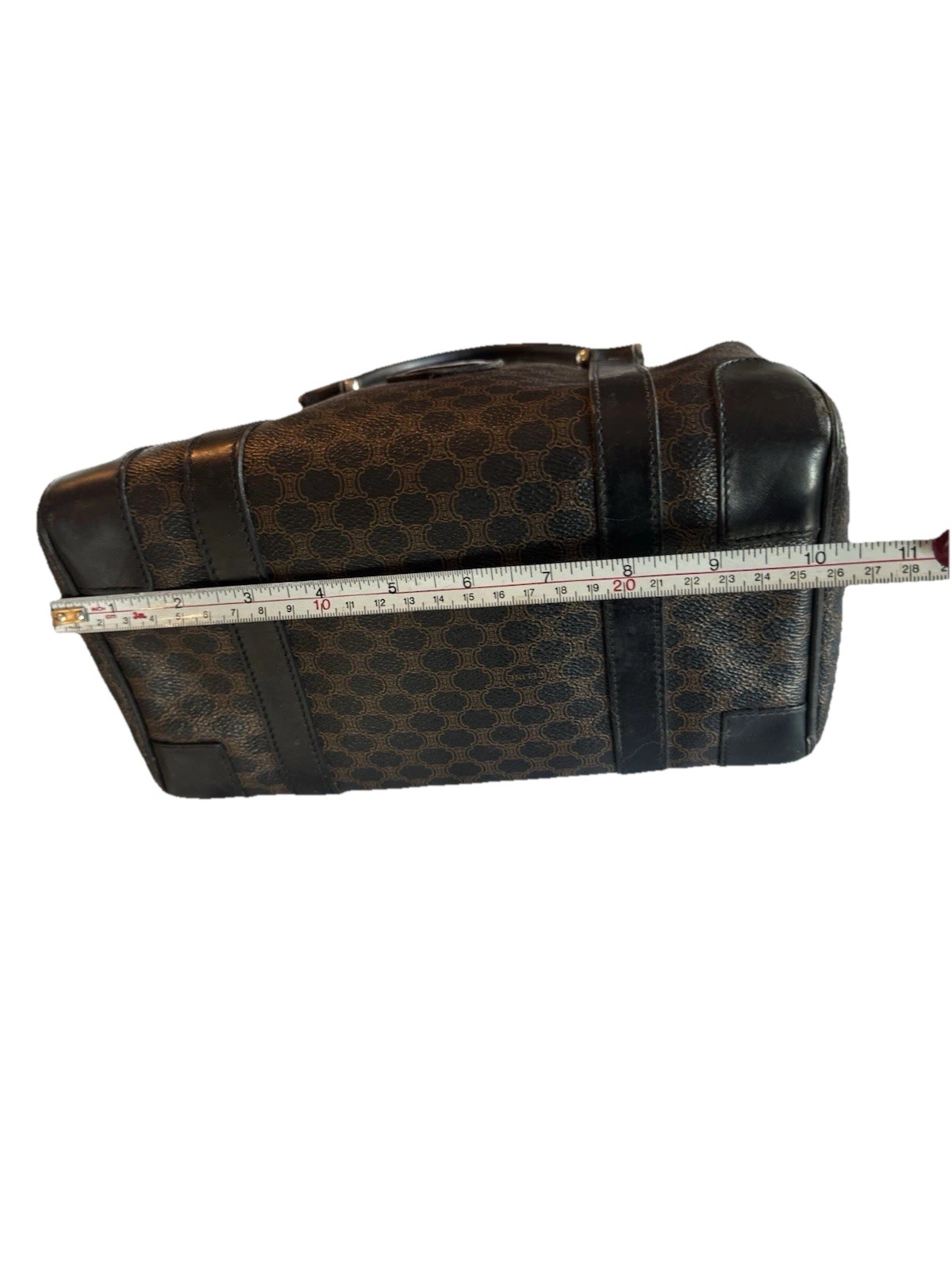 CELINE Macadam Mini Boston Bag Black PVC Leather Handbag Vintage Rare