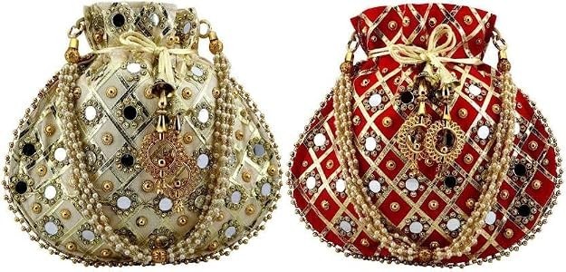 Gems & Jewellery Gold Potli Wristlets Ethnic Bag For Women | Designer Rajasthani
