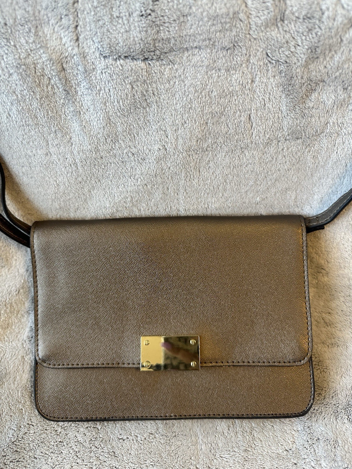 Target Women’s Taupe Solid Shoulder Bag Gold Turn-Lock Closure, Inner Pockets