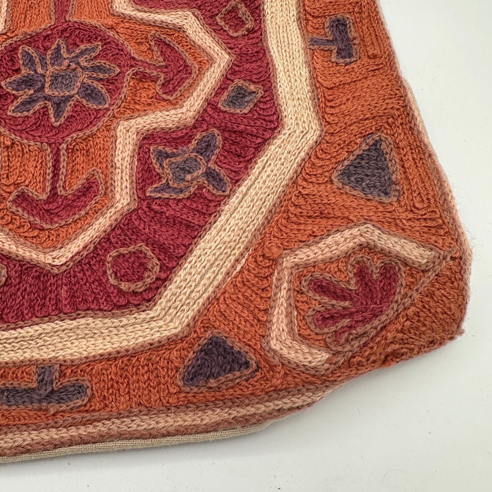 World Market Tote Bag Wool Blend Orange Red Woven Handmade Hippie Ethnic Boho