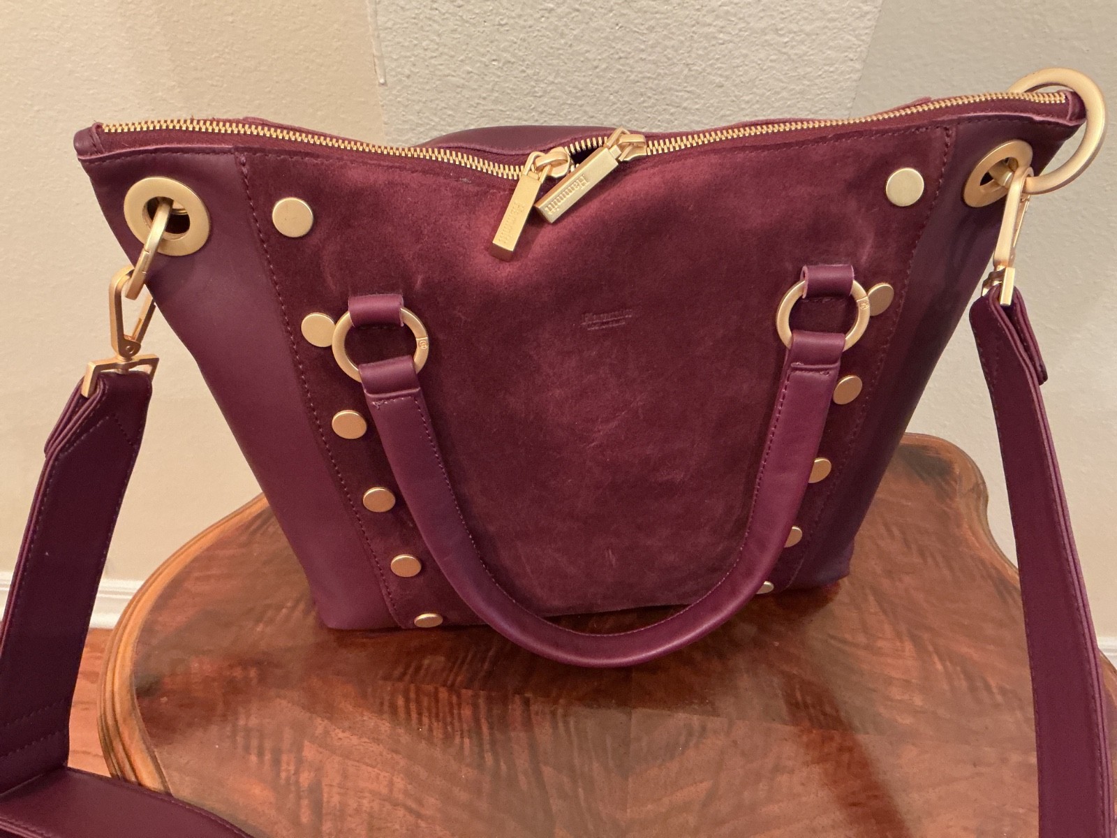 NWT Hammitt Daniel Medium Satchel Freestyle Suede Front & Leather Brushed Gold