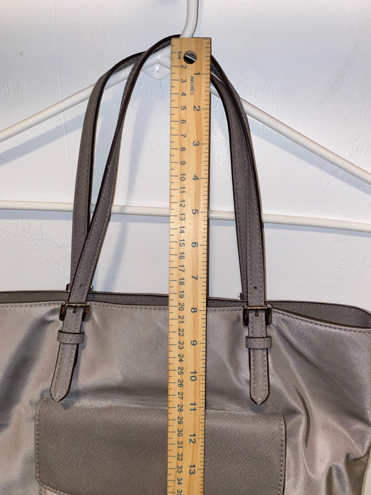 Michael Kors Steel Pearl Gray Large Saffiano Nylon Tote Shoulder Bag Purse MK