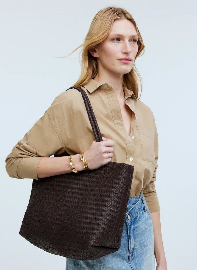 [BIG SALE] Madewell The Signature Woven Tote Bag Straw Leather Trim Shoulder New