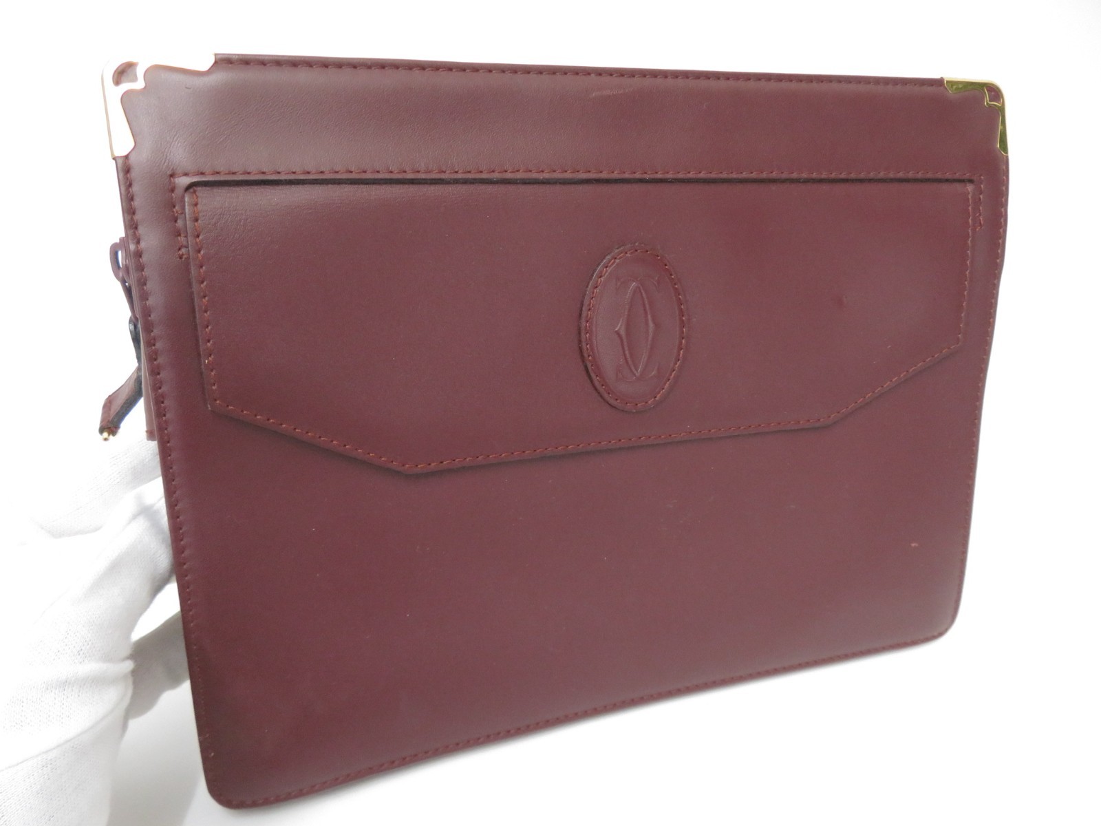 Authentic Cartier Must de Cartier Leather Clutch Bag #52906