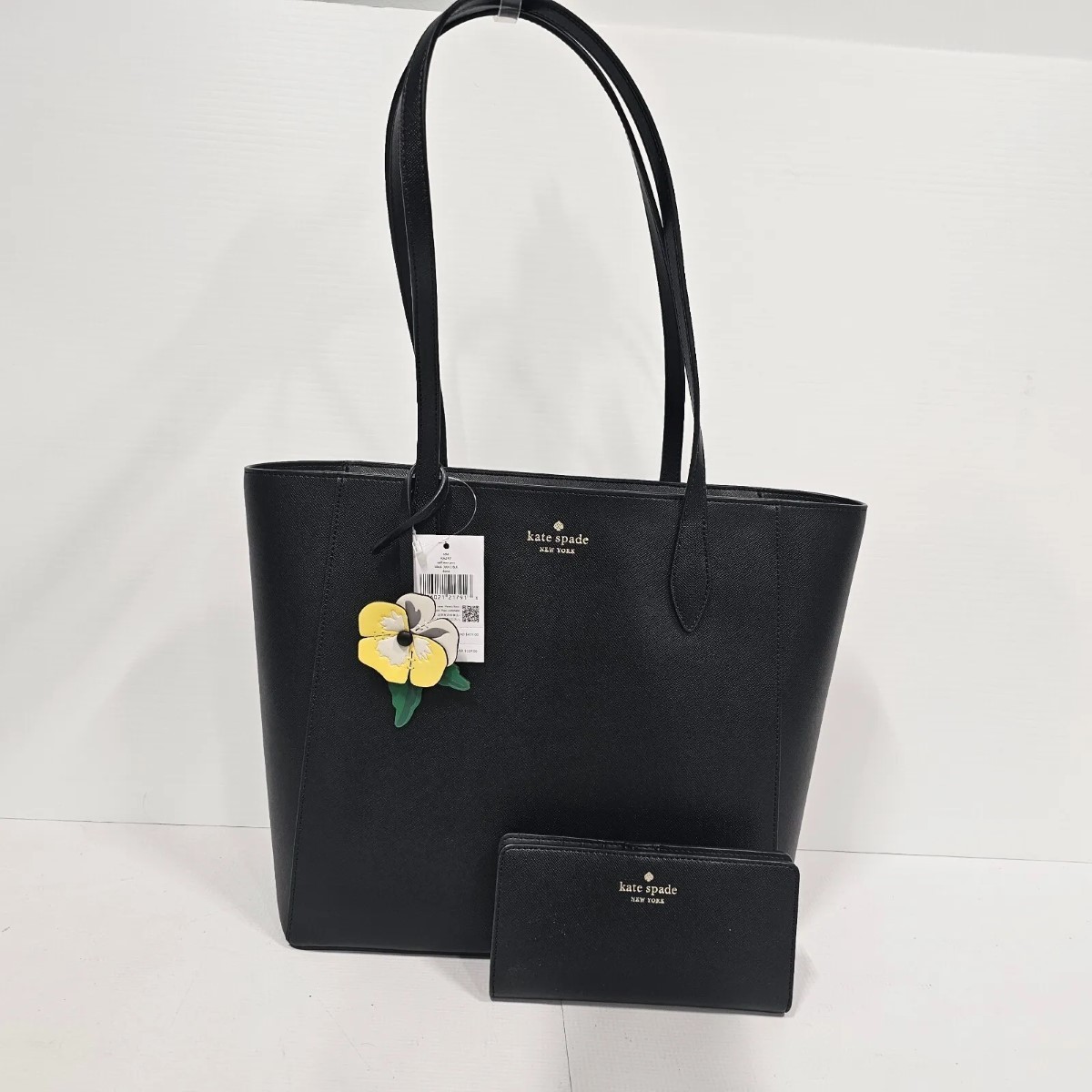 NWT $359 Kate Spade Dana Pansy Tote KA597 w/ Wallet Saffiano PVC Black