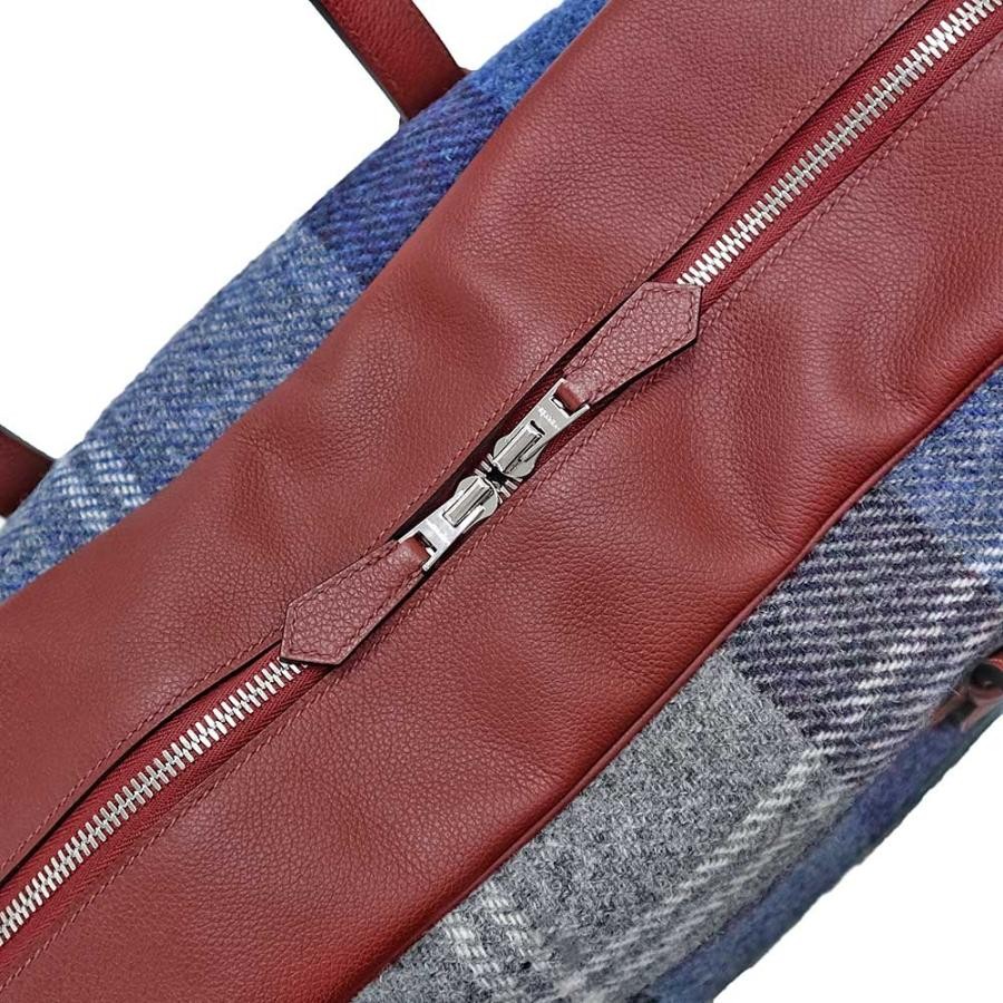 Hermes Gallop De Hermes 50 Top Handle Boston Bag Tweed Leather Blue Rouge Red 99