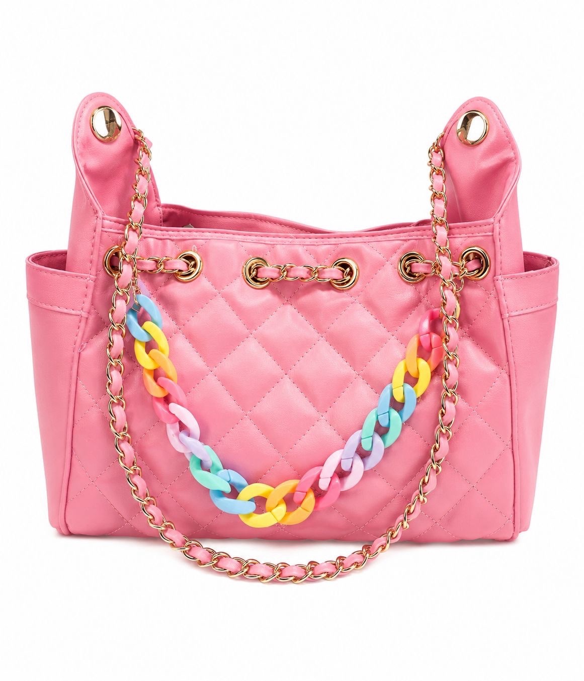 Juicy Couture Pink Shoulder Bag Quilted Stitching Rhinestone Logo Chain Strap