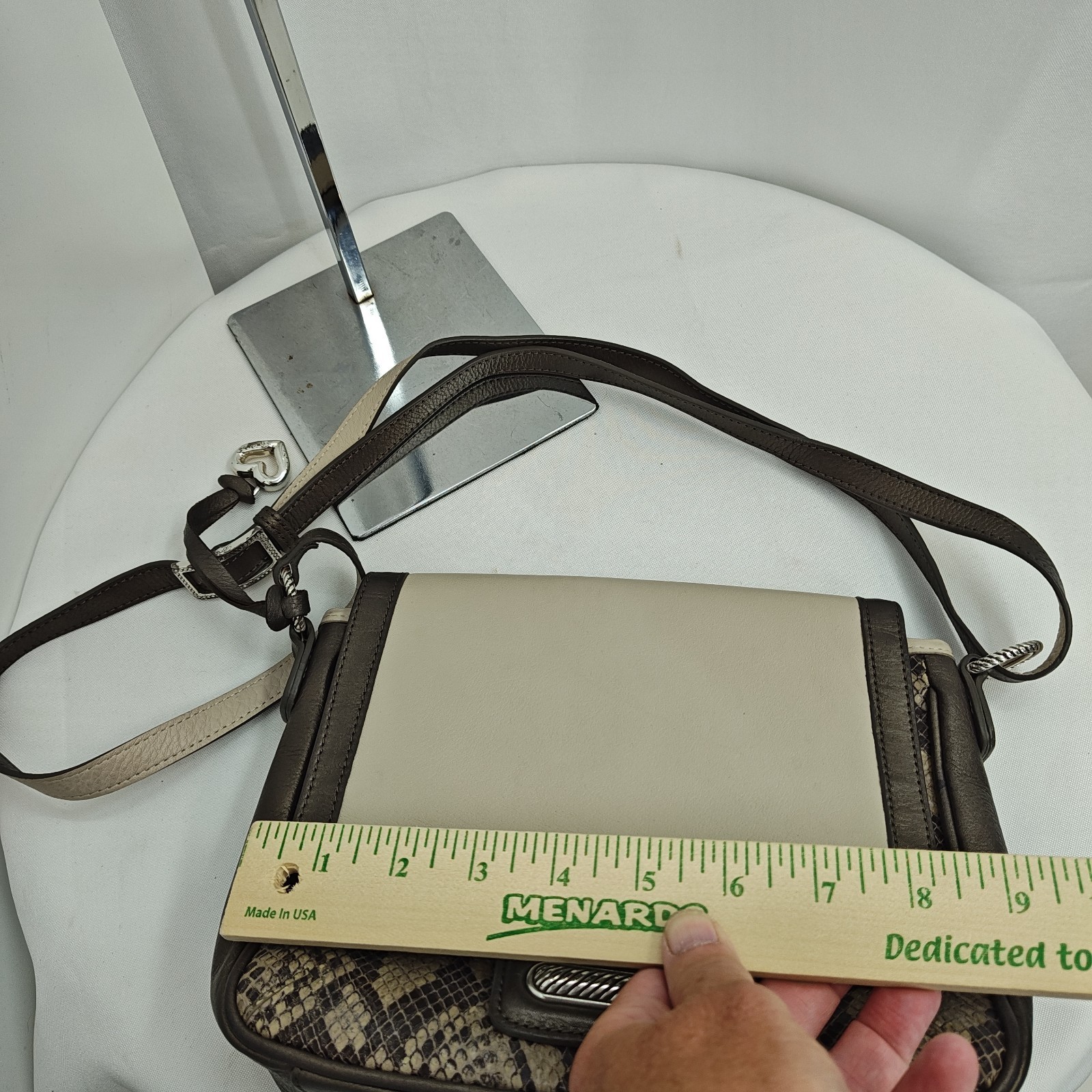 Brighton Crossbody Handbag Snakeskin Pewter Gray Beige Flap Front