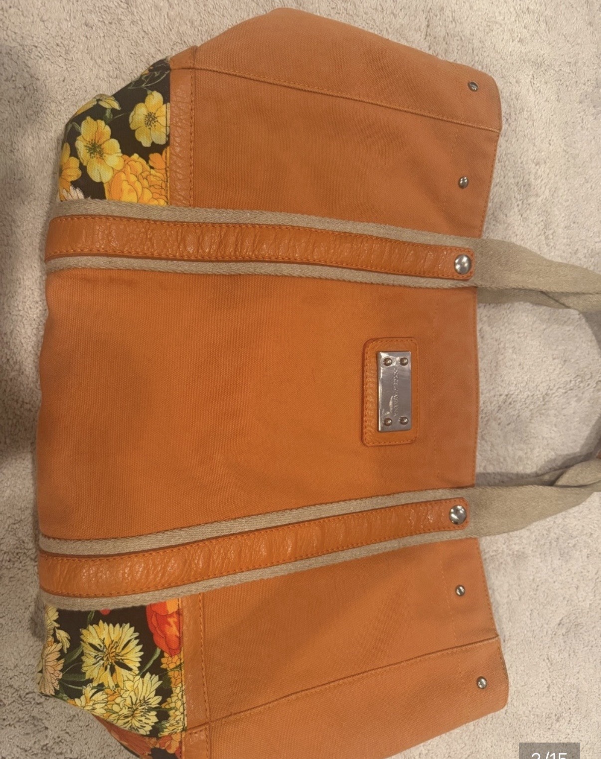 Dolce & Gabbana Orange Floral Tote Bag Zip Closure Inner Pockets Dust Bag