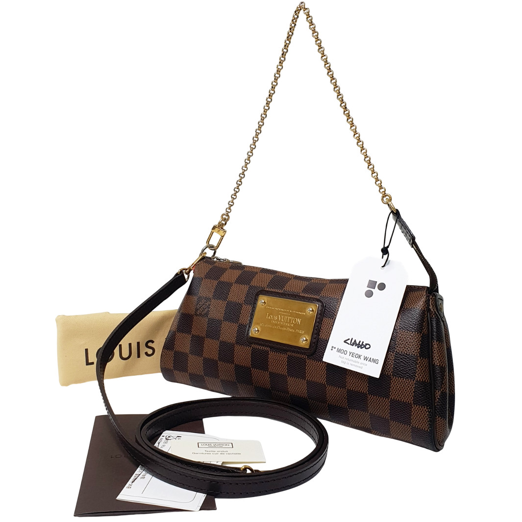 Auth Louis Vuitton Eva Clutch Damier Ebene N55213 Genuine With Dust Bag CLA660