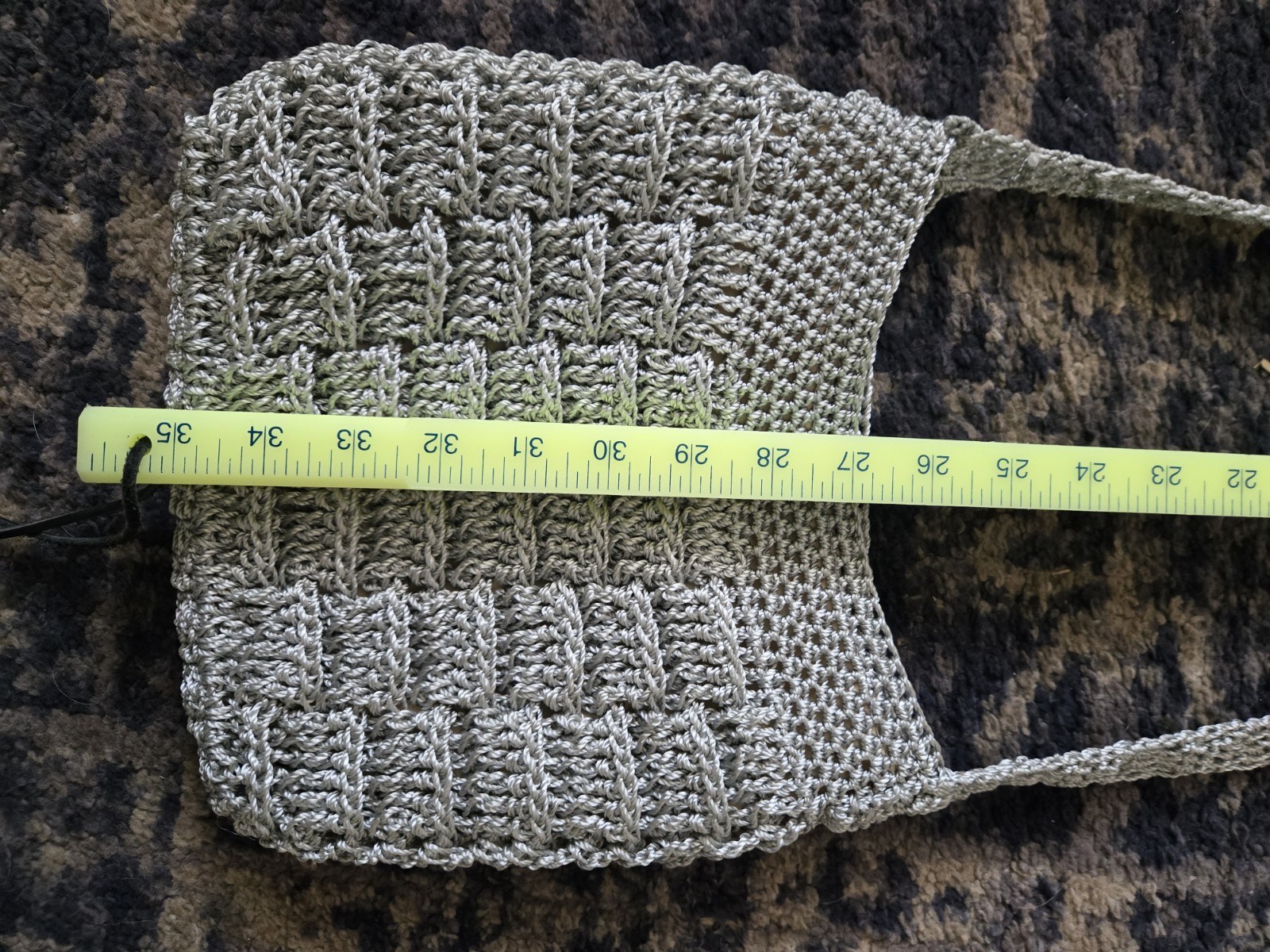 Grey Silver Crocheted Crossbody Purse Bag Satin Lined Open No Closure