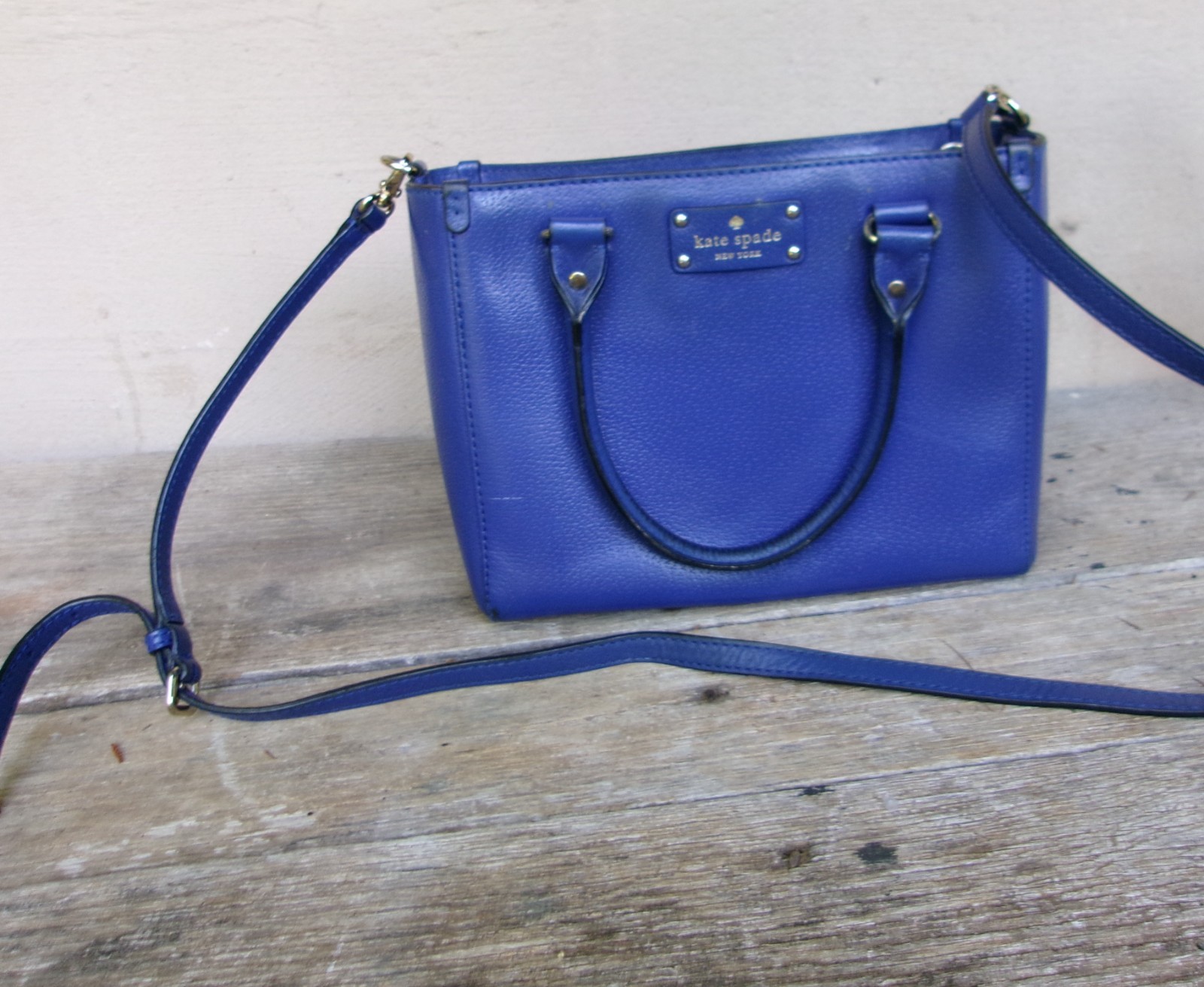 Kate Spade Wellesley Quinn Blue Leather Satchel Removable Strap 4″ x 8″ x 10″