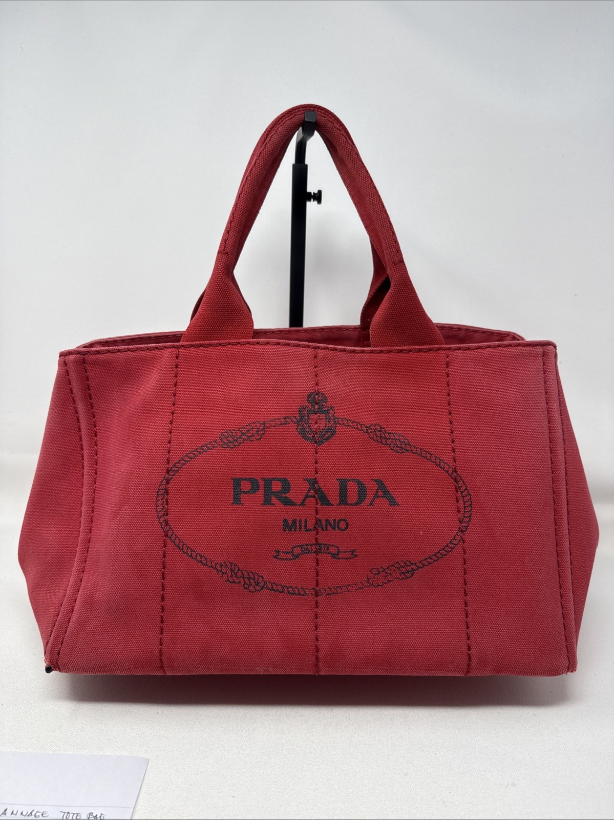 PRADA Red Canapa Medium-Large Logo Tote Bag Canvas